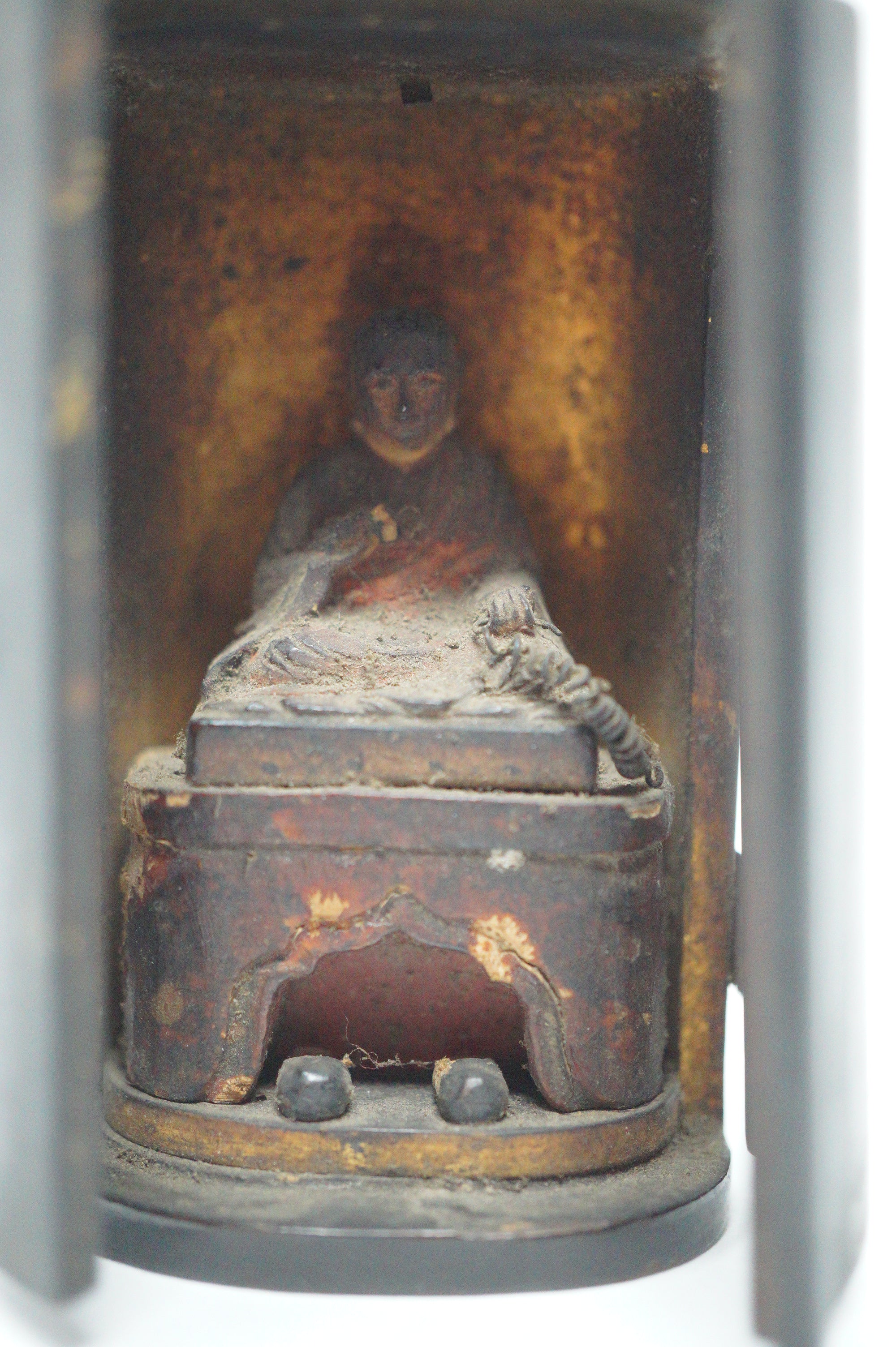 Japanese Buddhist Monk finely carved Antique Kobo Daishi in Mini Wooden House 1211F2