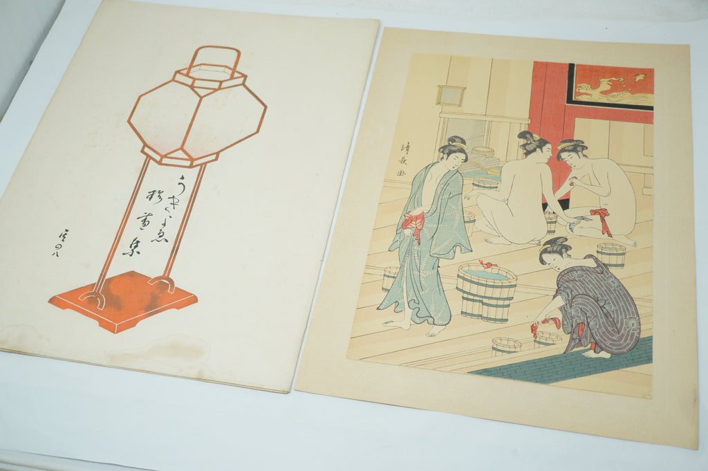 Japanese Quality 1920s Woodblock Reprint by Torii Kiyonaga - Bathhouse Women 0904E2
