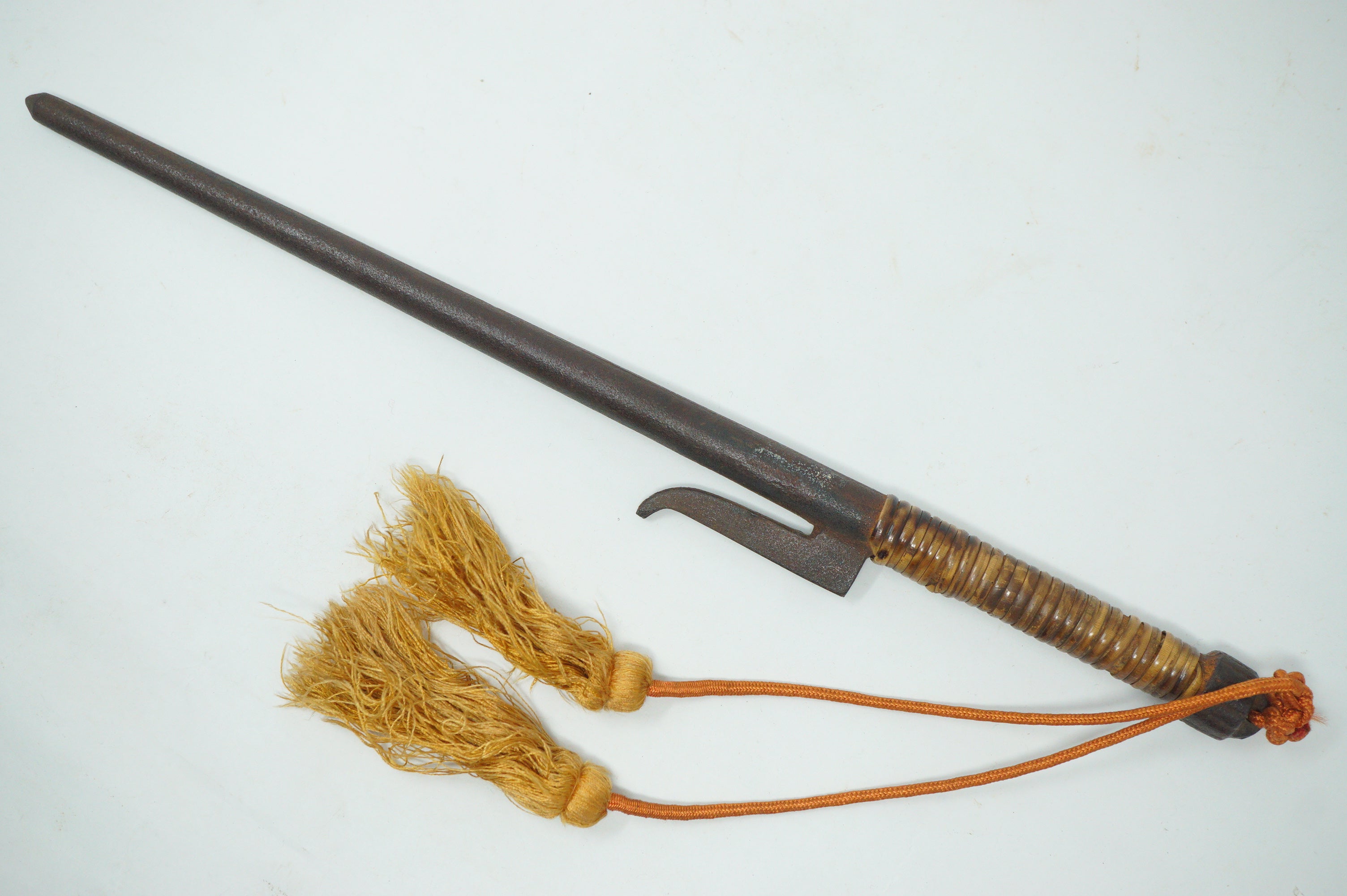 Japanese Jute Police Patrol Stick Edo Iron Original incl. Stand with Silver Inlays 0114G2