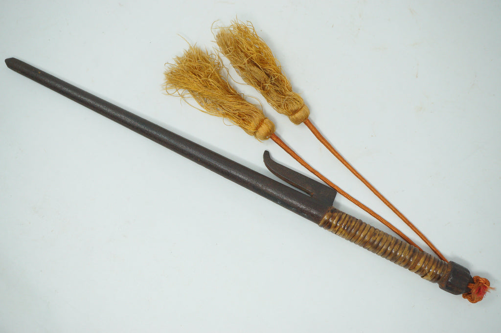 Japanese Jute Police Patrol Stick Edo Iron Original incl. Stand with Silver Inlays 0114G2