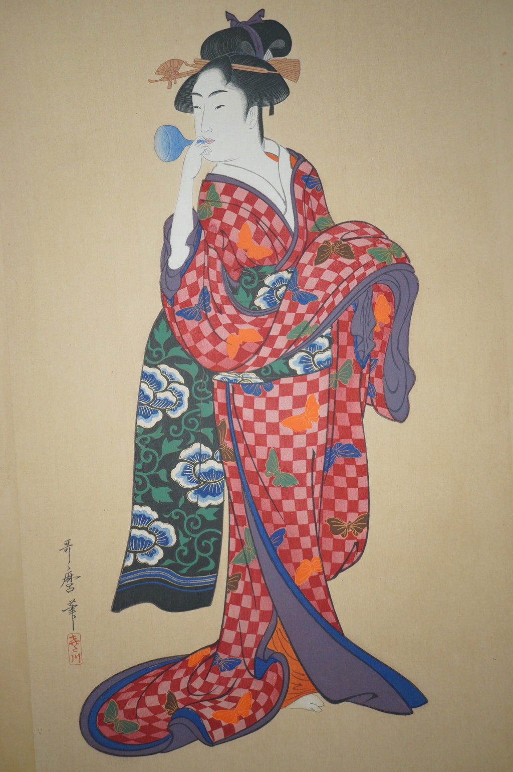 High Quality Binjinga Woodblockprint by Kitagawa Utamaro Vintage Recarved Edition 0622D2