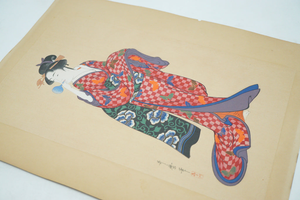 High Quality Binjinga Woodblockprint by Kitagawa Utamaro Vintage Recarved Edition 0622D2