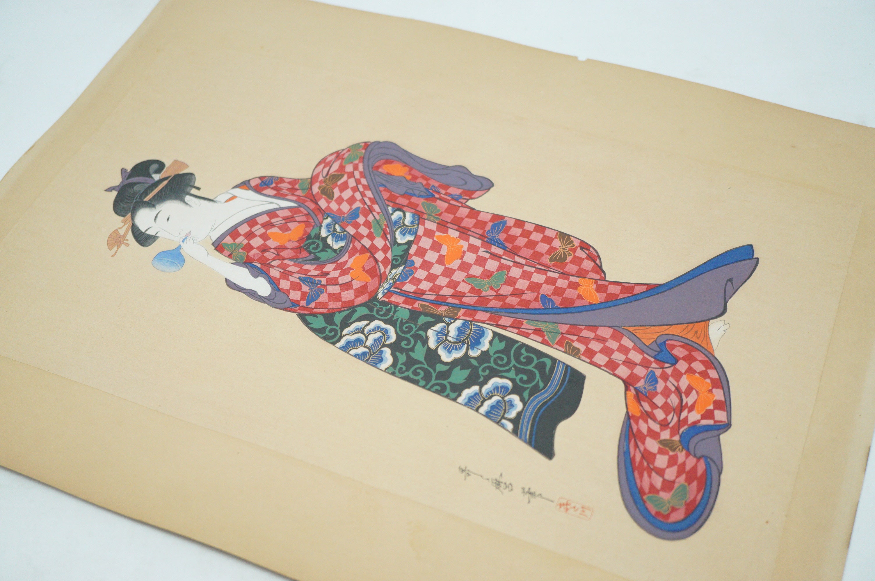 High Quality Binjinga Woodblockprint by Kitagawa Utamaro Vintage Recarved Edition 0622D2