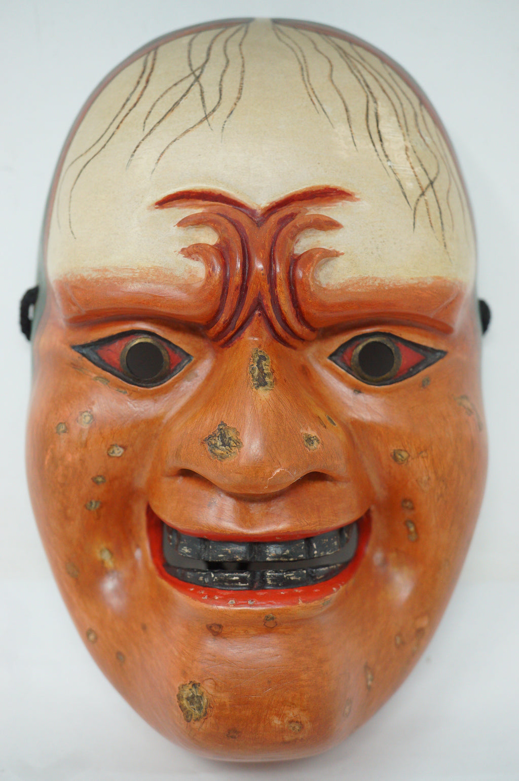 Japanese Wooden Noh Theater Mask Unique & Signed Piece in Quality Silk Bag from Japan 0425F30