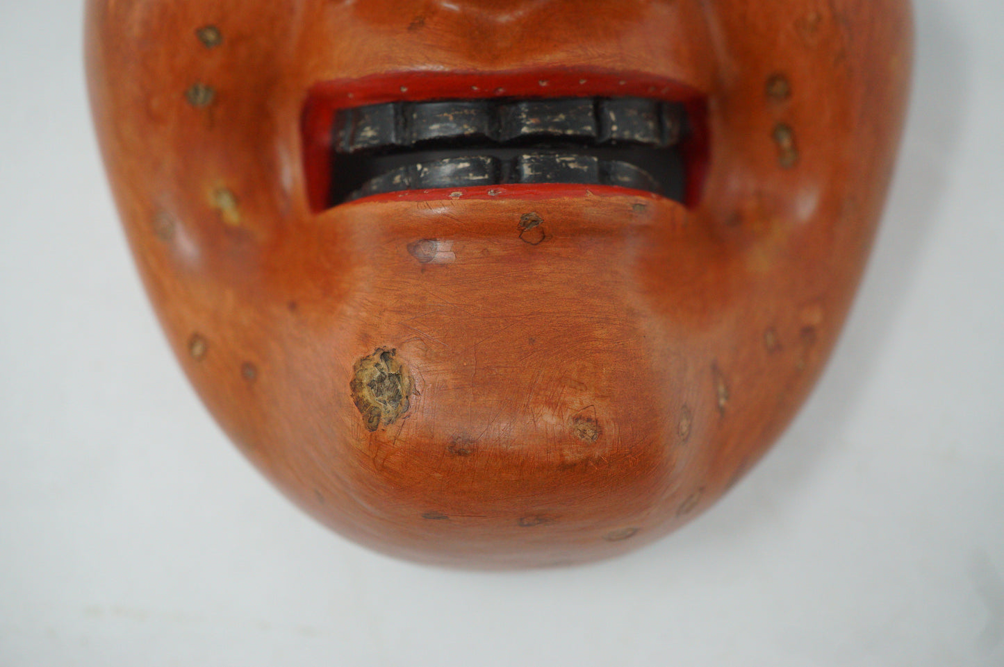 Japanese Wooden Noh Theater Mask Unique & Signed Piece in Quality Silk Bag from Japan 0425F30