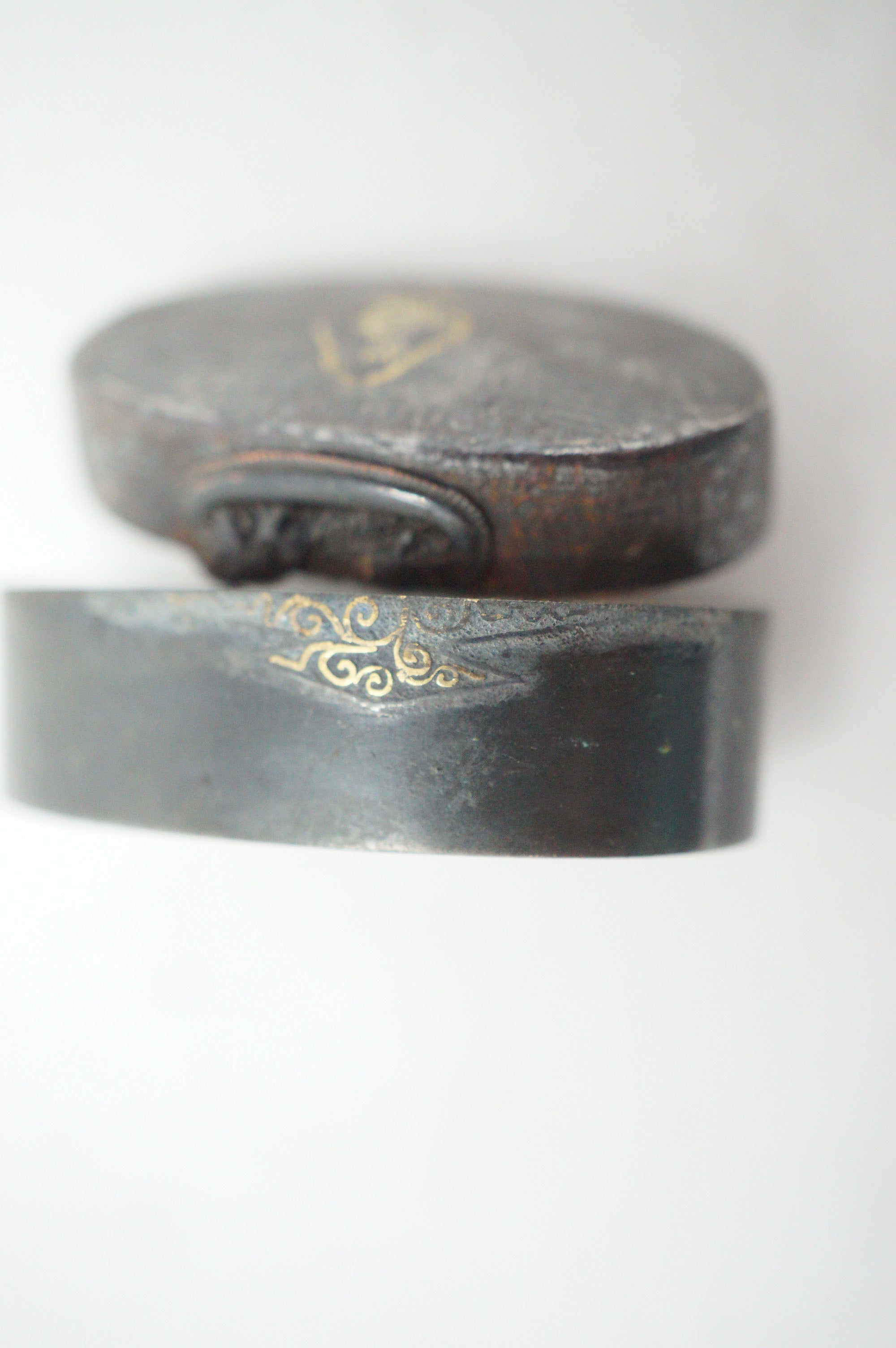 Edo Period Japanese Fuchi Kashira Handle Components Fine Kin Zogan Motif 0623G32