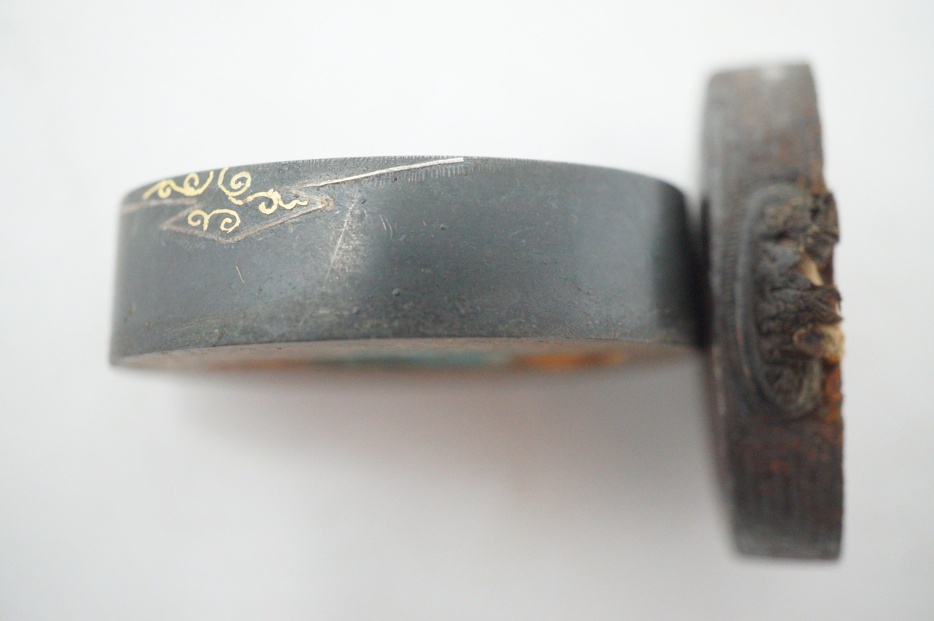 Edo Period Japanese Fuchi Kashira Handle Components Fine Kin Zogan Motif 0623G32