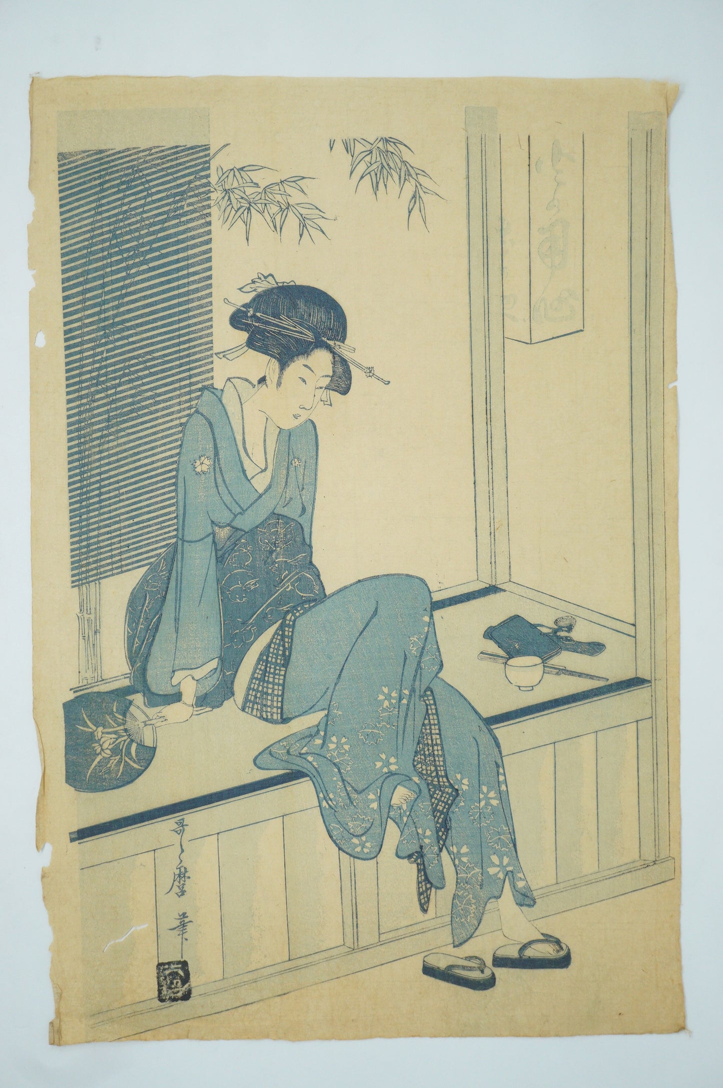 Japanese Quality Woodblock Reprint -Woman Sitting on Edge of Veranda- by Utamaru 0822E32