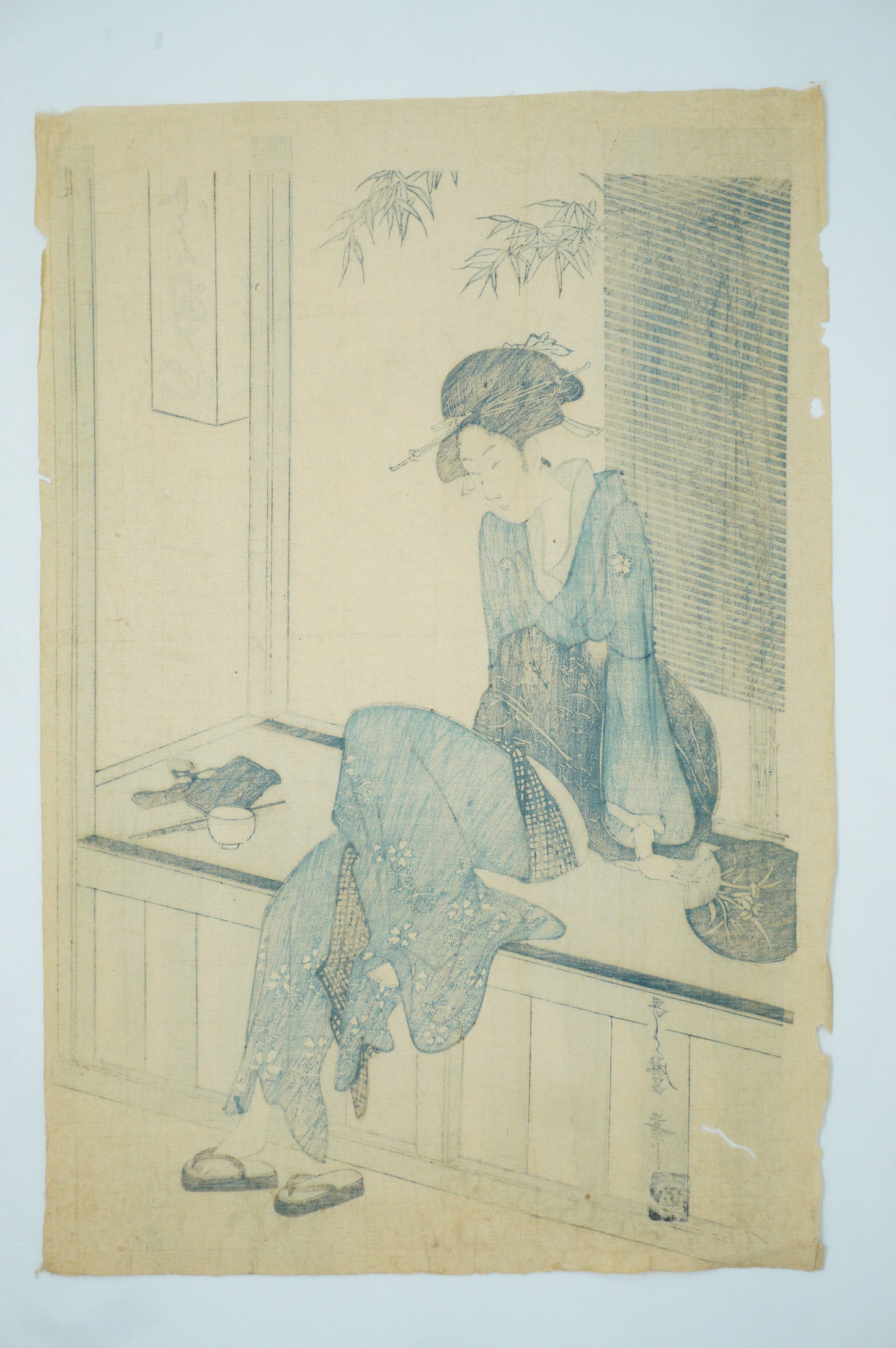 Japanese Quality Woodblock Reprint -Woman Sitting on Edge of Veranda- by Utamaru 0822E32