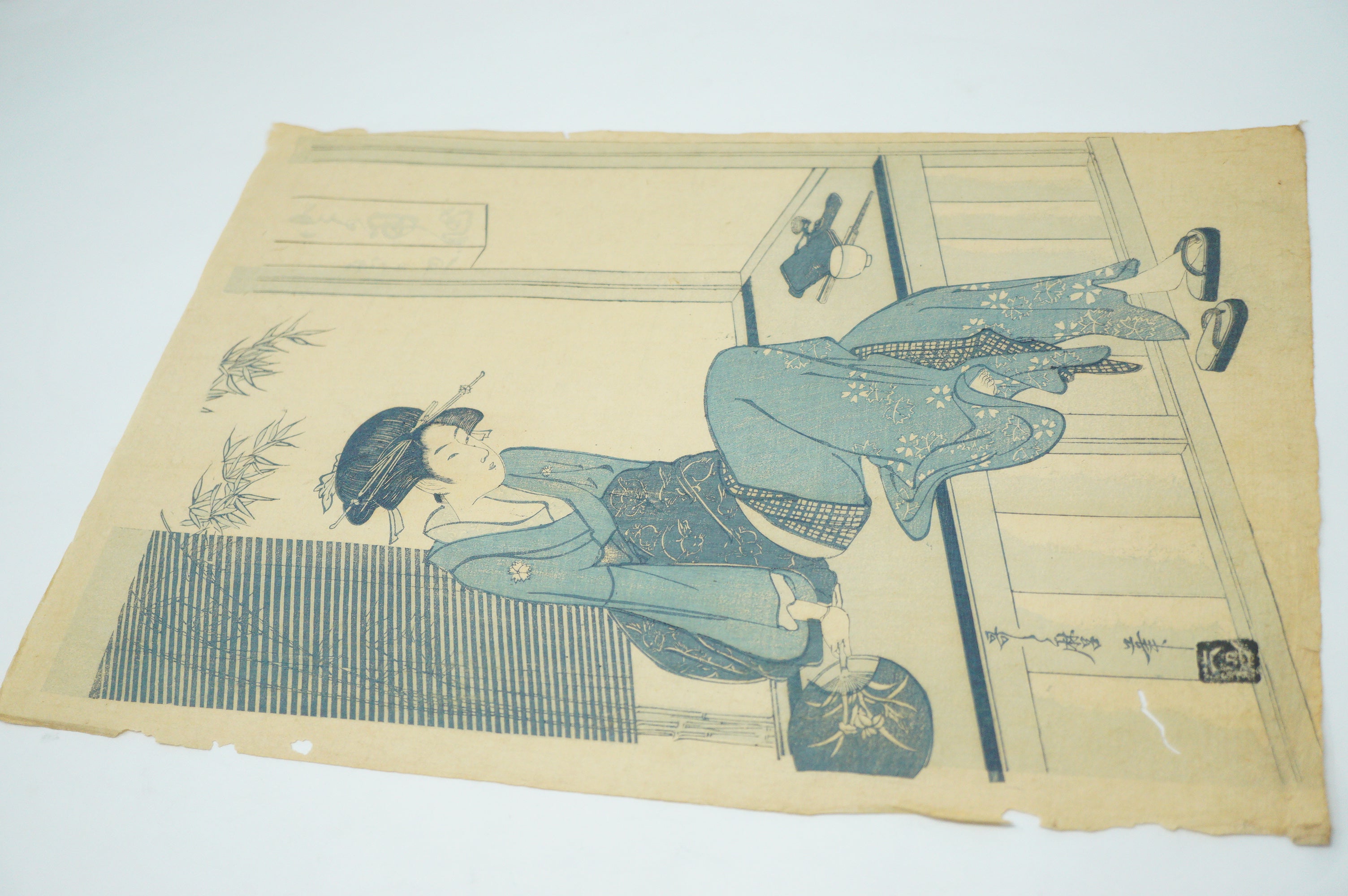 Japanese Quality Woodblock Reprint -Woman Sitting on Edge of Veranda- by Utamaru 0822E32