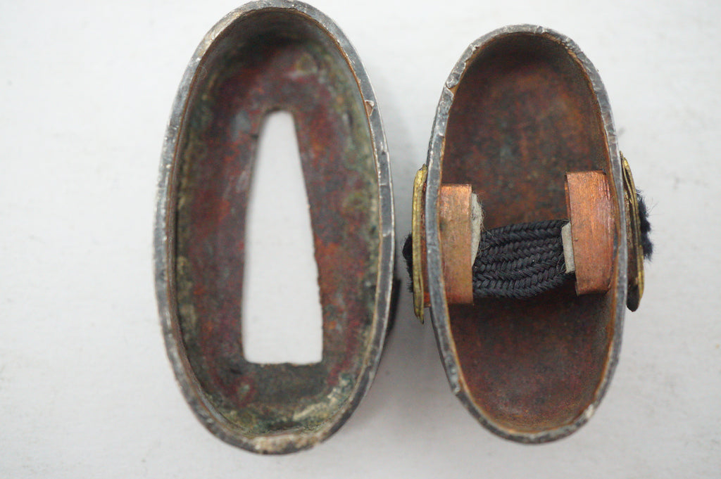 Matching Antique Japanese Fuchi Kashira Set Silvered Hammered Ishime Fittings 0623G33