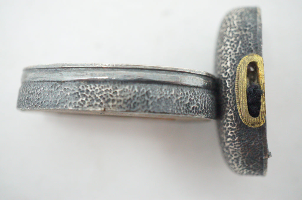 Matching Antique Japanese Fuchi Kashira Set Silvered Hammered Ishime Fittings 0623G33