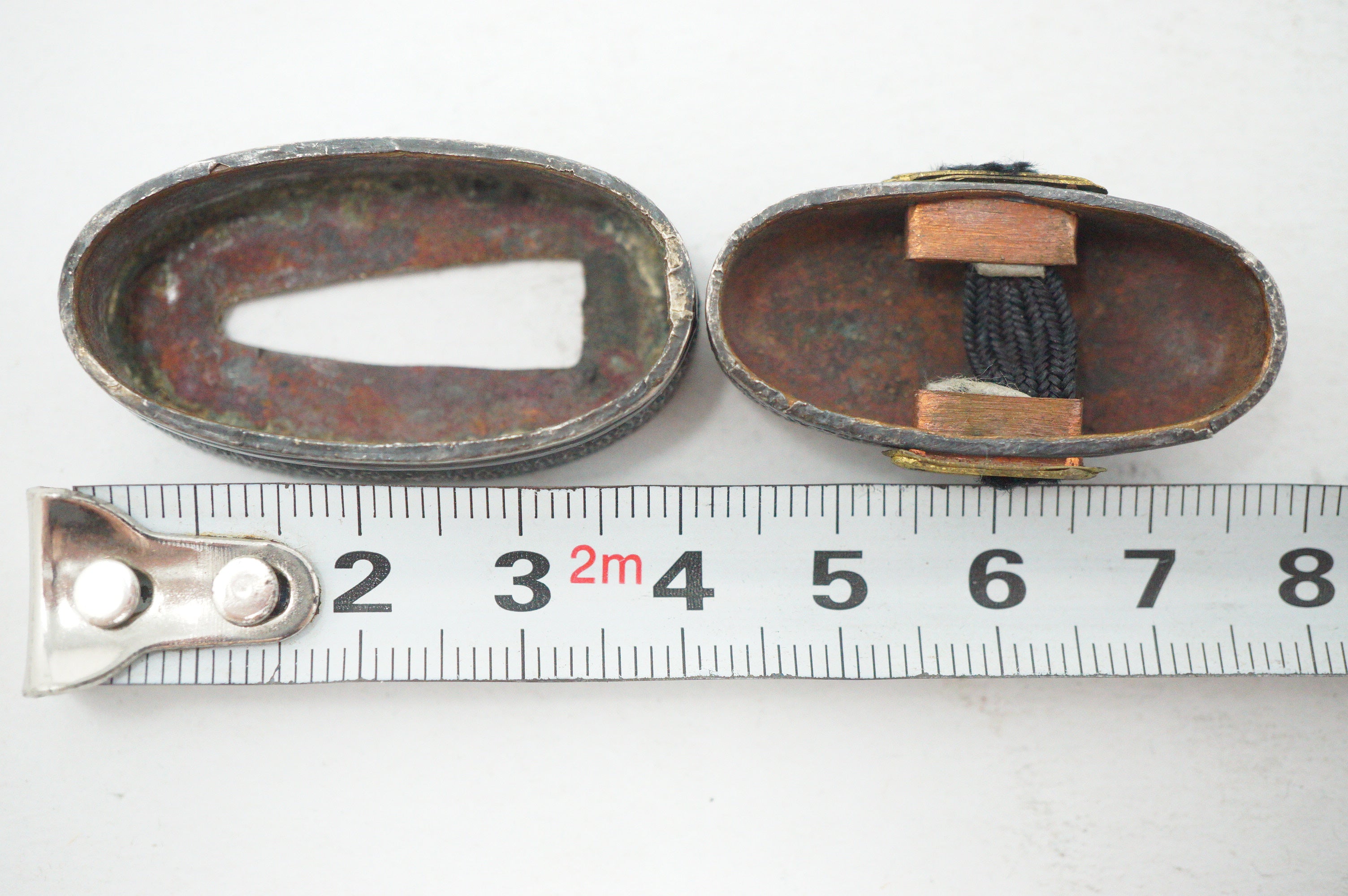 Matching Antique Japanese Fuchi Kashira Set Silvered Hammered Ishime Fittings 0623G33