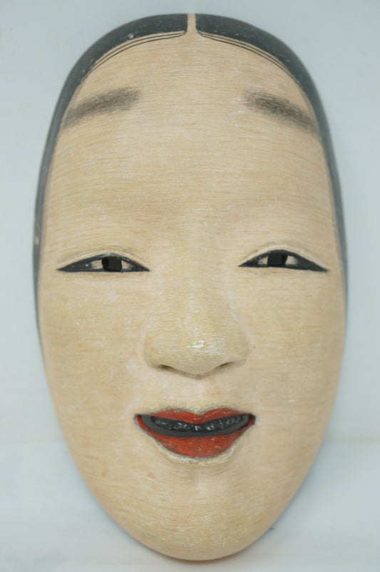 Japanese Fukai Woman's Noh Theater Wooden Mask in Silk Bag Original from Japan 0425F33