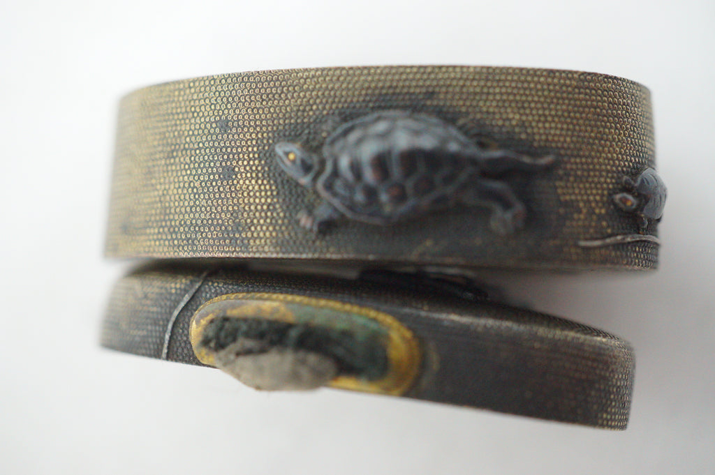 Edo Period Japanese Fuchi Kashira Handle Components Tortoise Kame Motif 0623G34