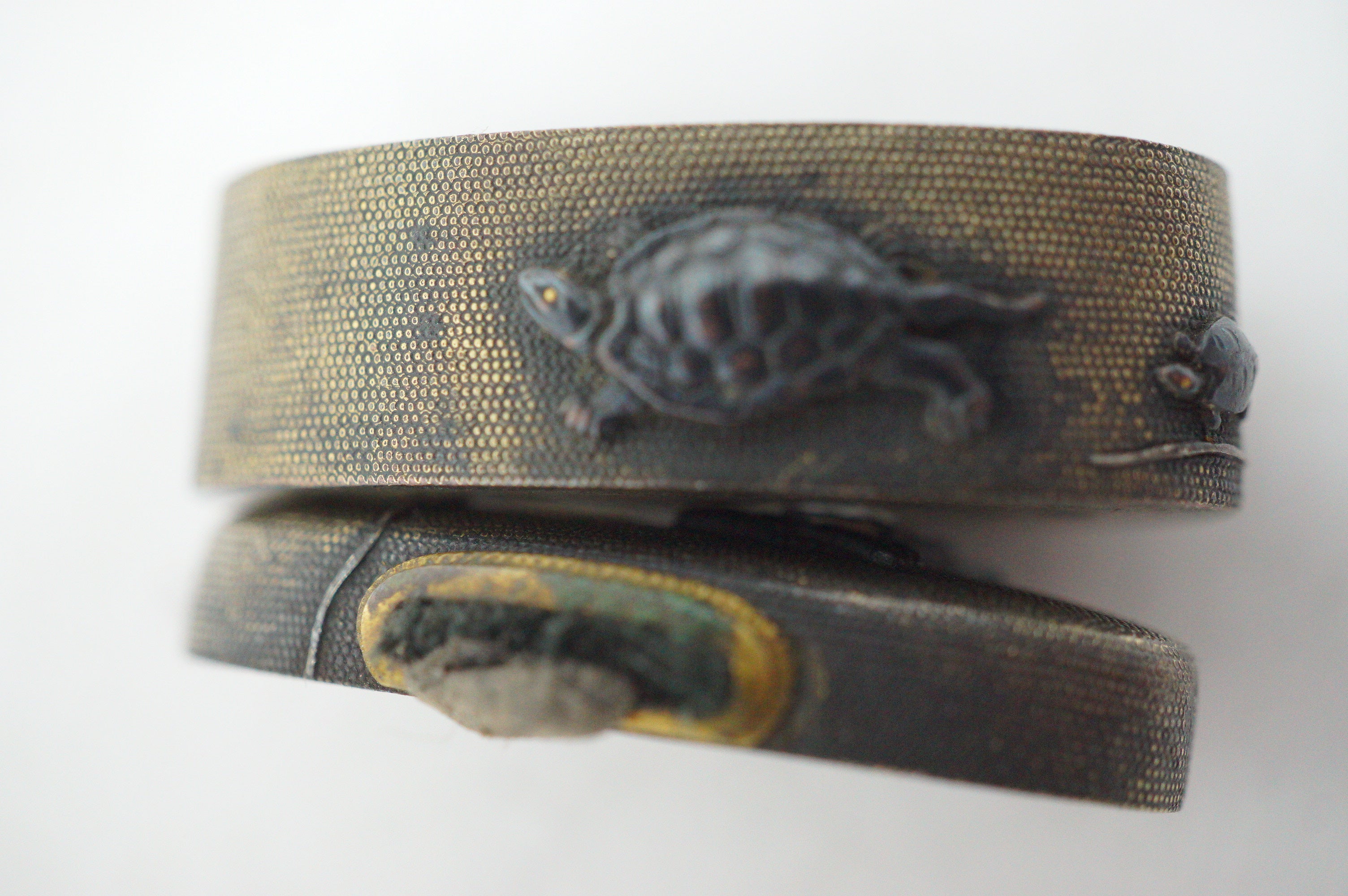 Edo Period Japanese Fuchi Kashira Handle Components Tortoise Kame Motif 0623G34