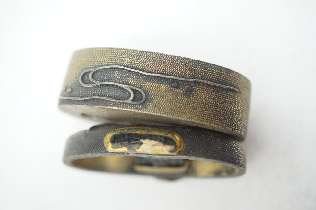 Edo Period Japanese Fuchi Kashira Handle Components Tortoise Kame Motif 0623G34