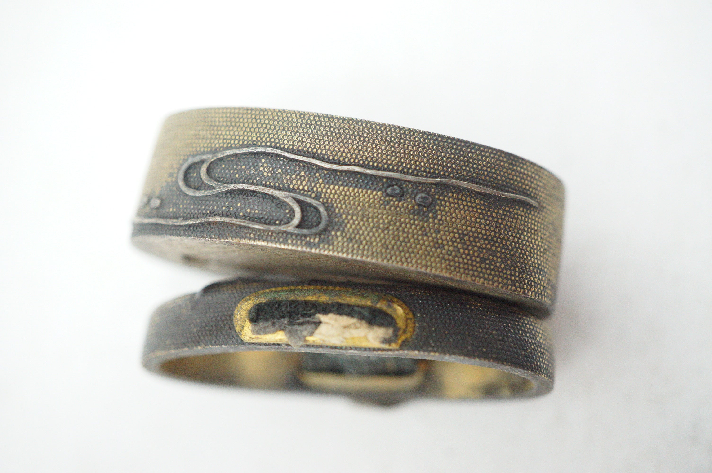 Edo Period Japanese Fuchi Kashira Handle Components Tortoise Kame Motif 0623G34