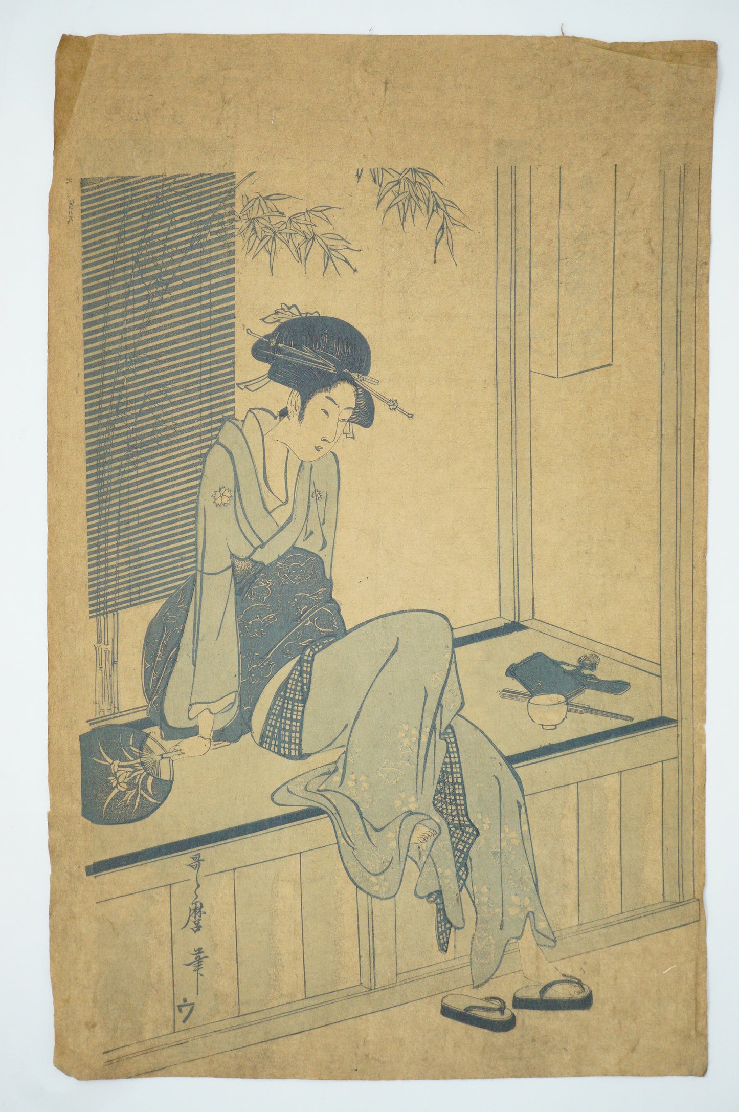 Japanese Quality Woodblock Reprint -Woman Sitting on Edge of Veranda- by Utamaru 0822E34