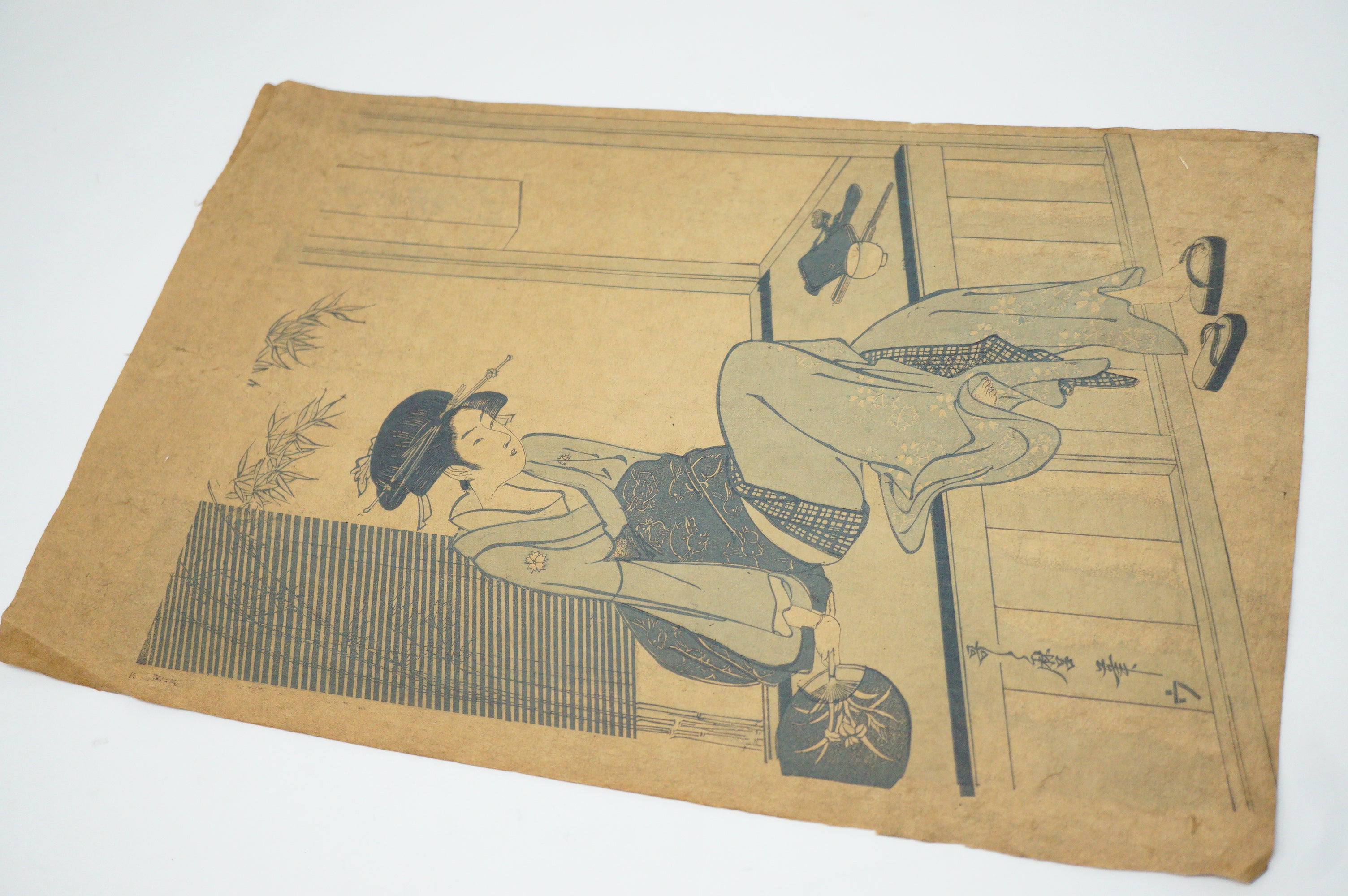 Japanese Quality Woodblock Reprint -Woman Sitting on Edge of Veranda- by Utamaru 0822E34