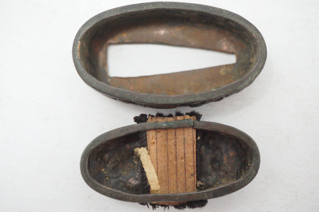 Matching Antique Japanese Fuchi Kashira Set Fish Floral Gold Accent Fittings 0623G35
