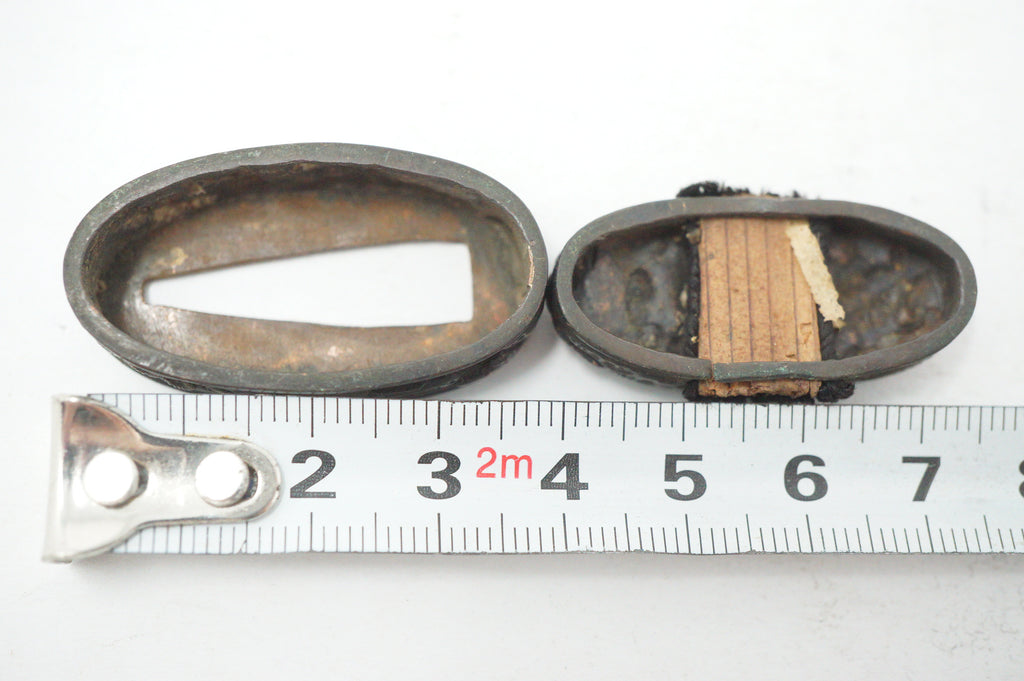 Matching Antique Japanese Fuchi Kashira Set Fish Floral Gold Accent Fittings 0623G35
