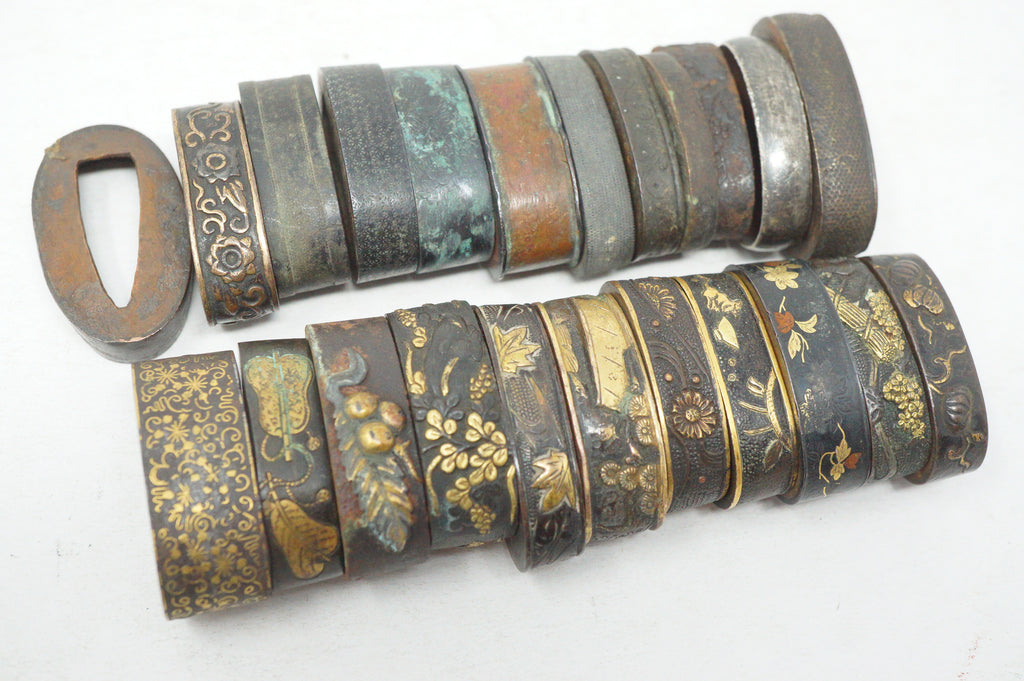 Bulk Lot 21pc Antique Japanese Fuchi Handle Collars Gold Inlay Ornate Collection 0623G39