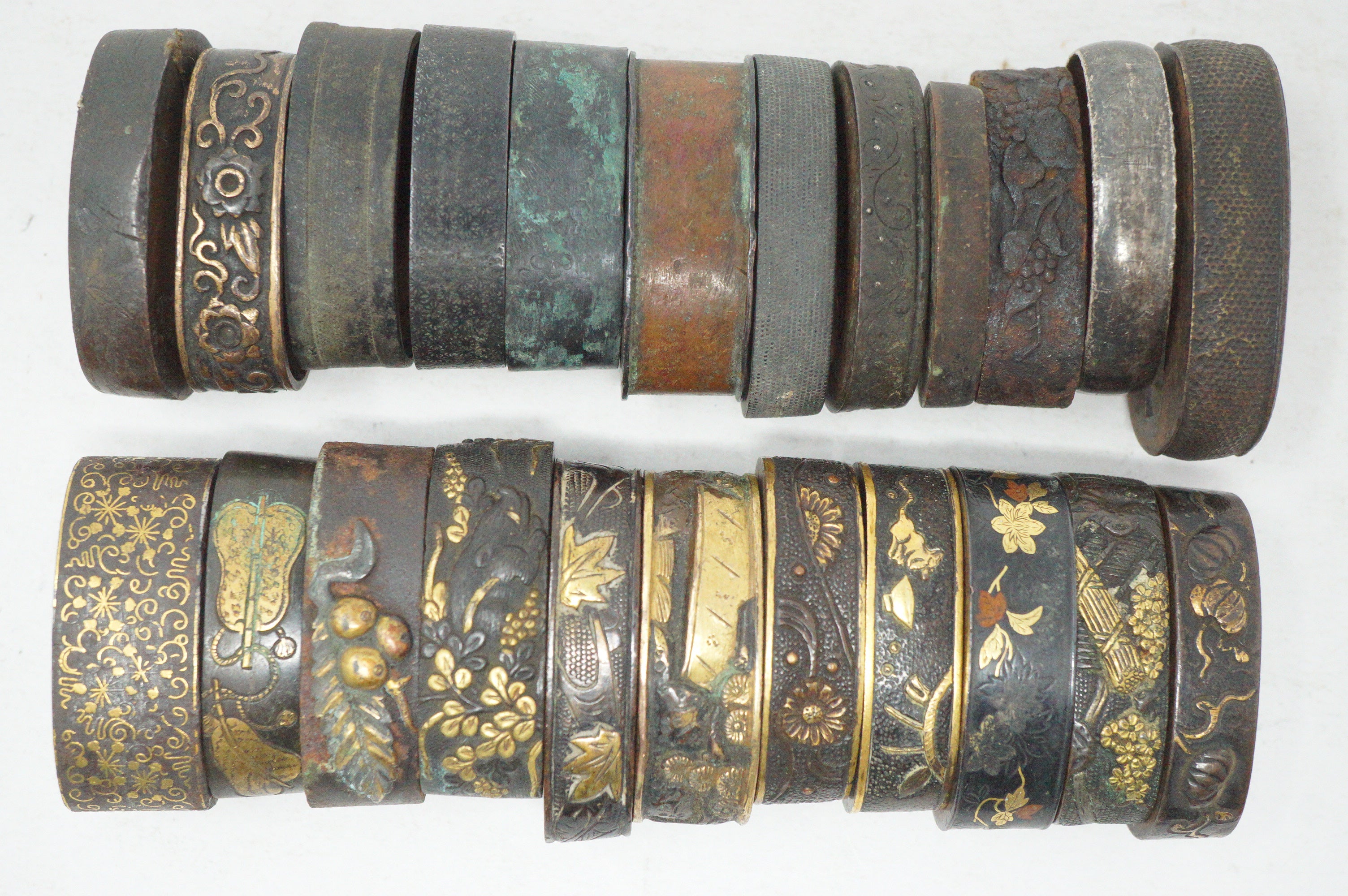 Bulk Lot 21pc Antique Japanese Fuchi Handle Collars Gold Inlay Ornate Collection 0623G39