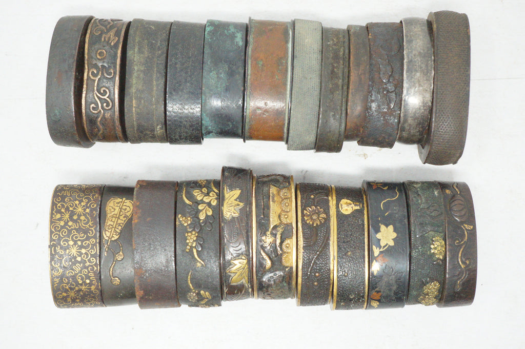 Bulk Lot 21pc Antique Japanese Fuchi Handle Collars Gold Inlay Ornate Collection 0623G39