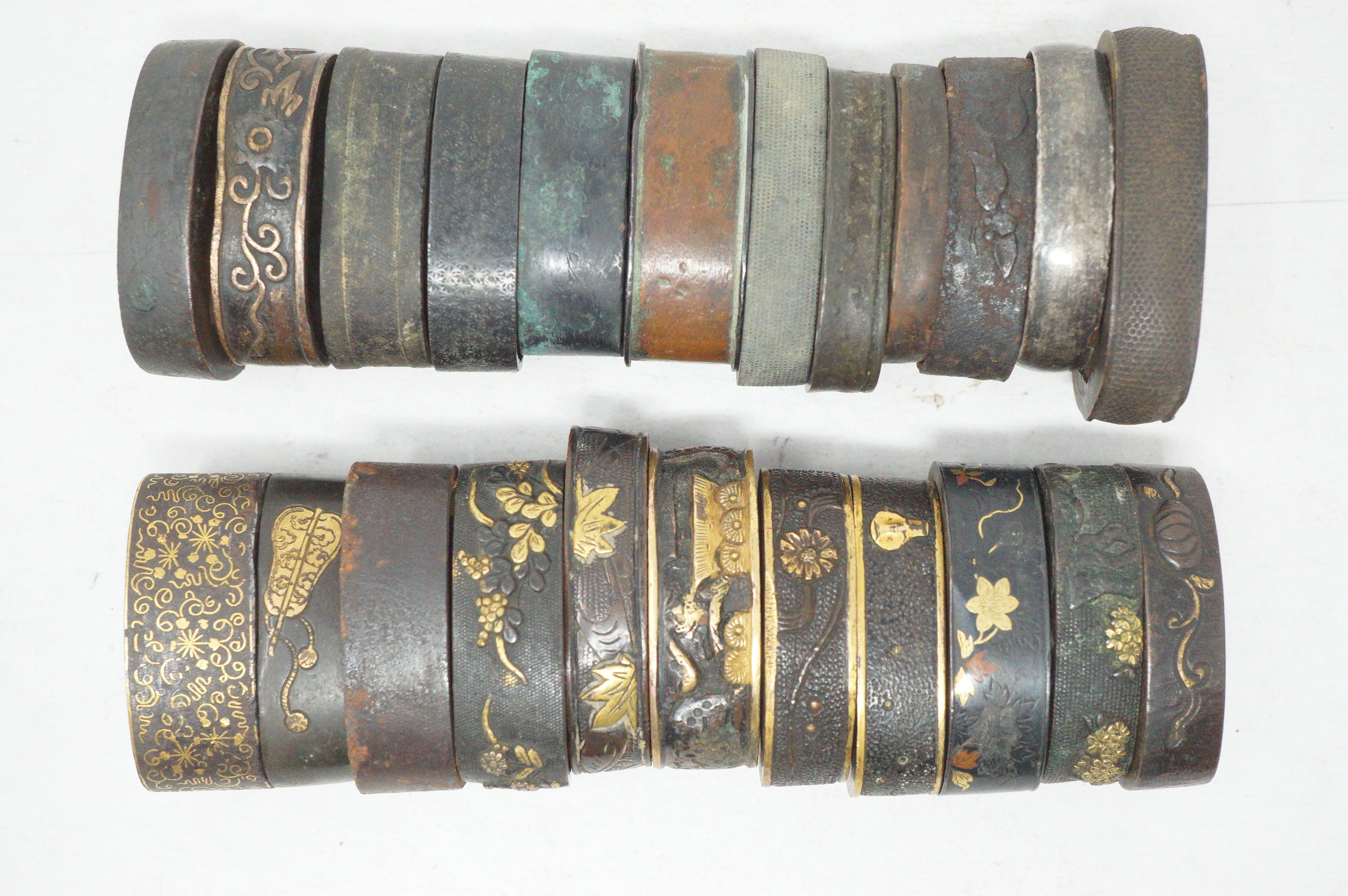Bulk Lot 21pc Antique Japanese Fuchi Handle Collars Gold Inlay Ornate Collection 0623G39