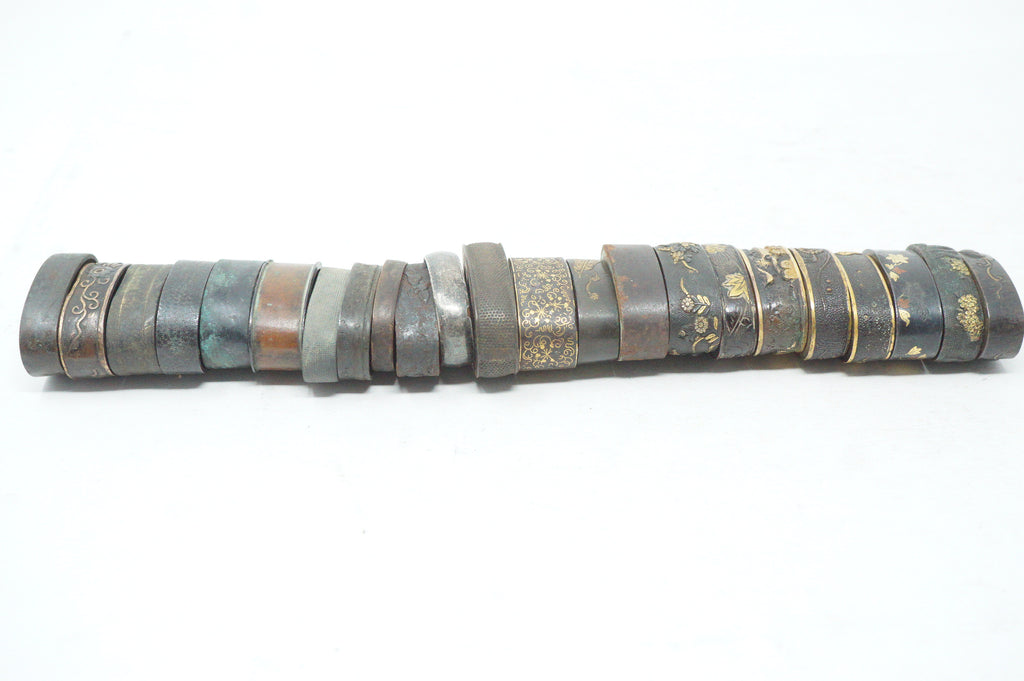 Bulk Lot 21pc Antique Japanese Fuchi Handle Collars Gold Inlay Ornate Collection 0623G39