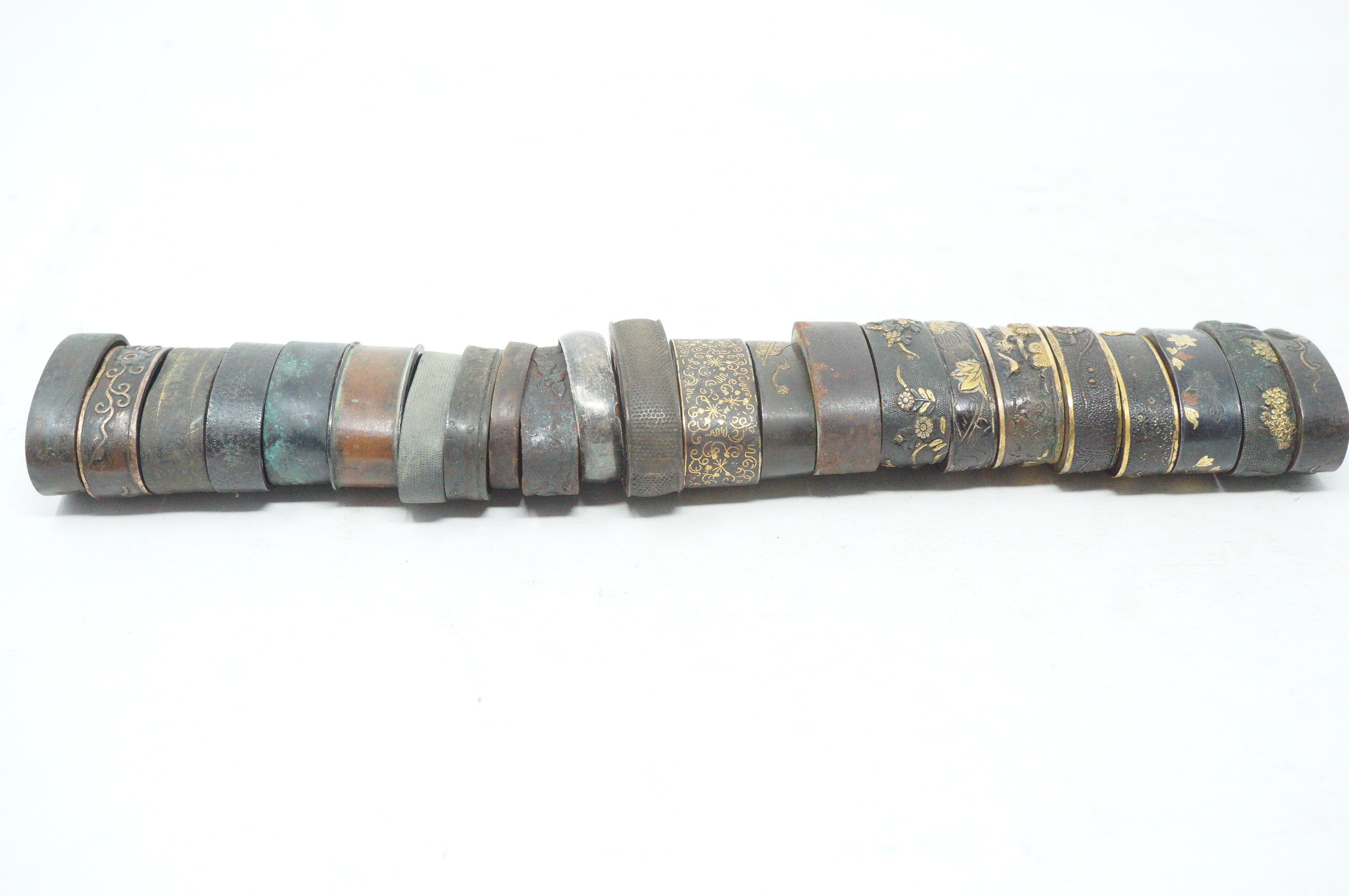 Bulk Lot 21pc Antique Japanese Fuchi Handle Collars Gold Inlay Ornate Collection 0623G39