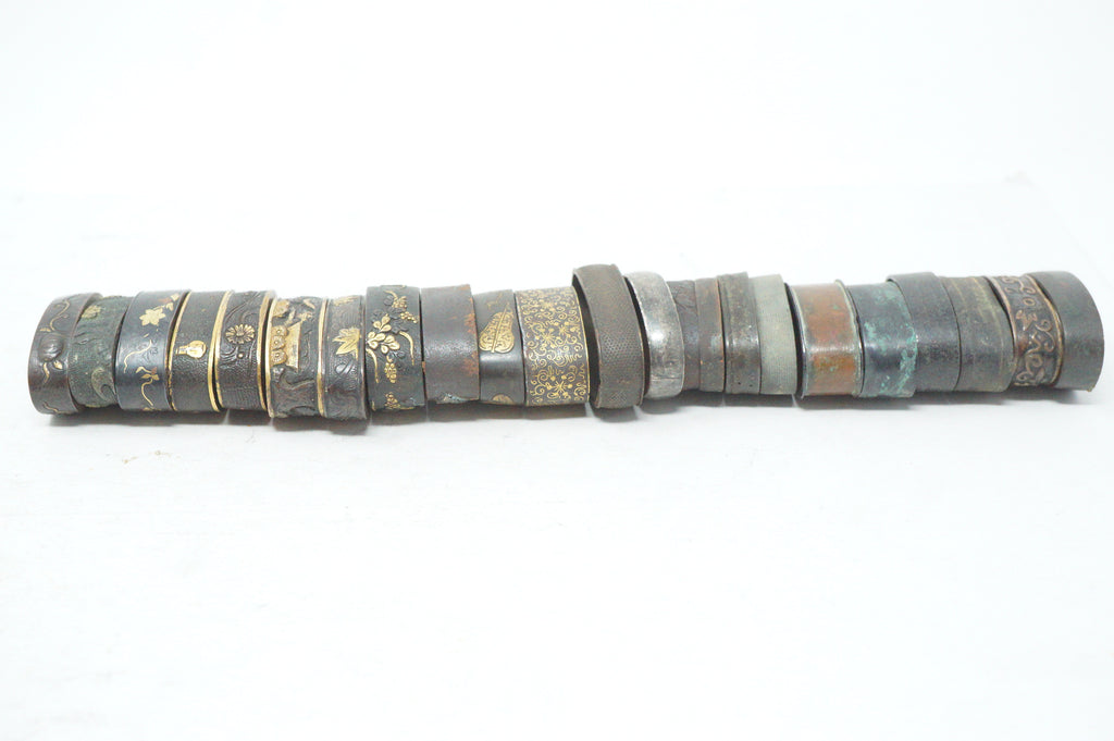 Bulk Lot 21pc Antique Japanese Fuchi Handle Collars Gold Inlay Ornate Collection 0623G39