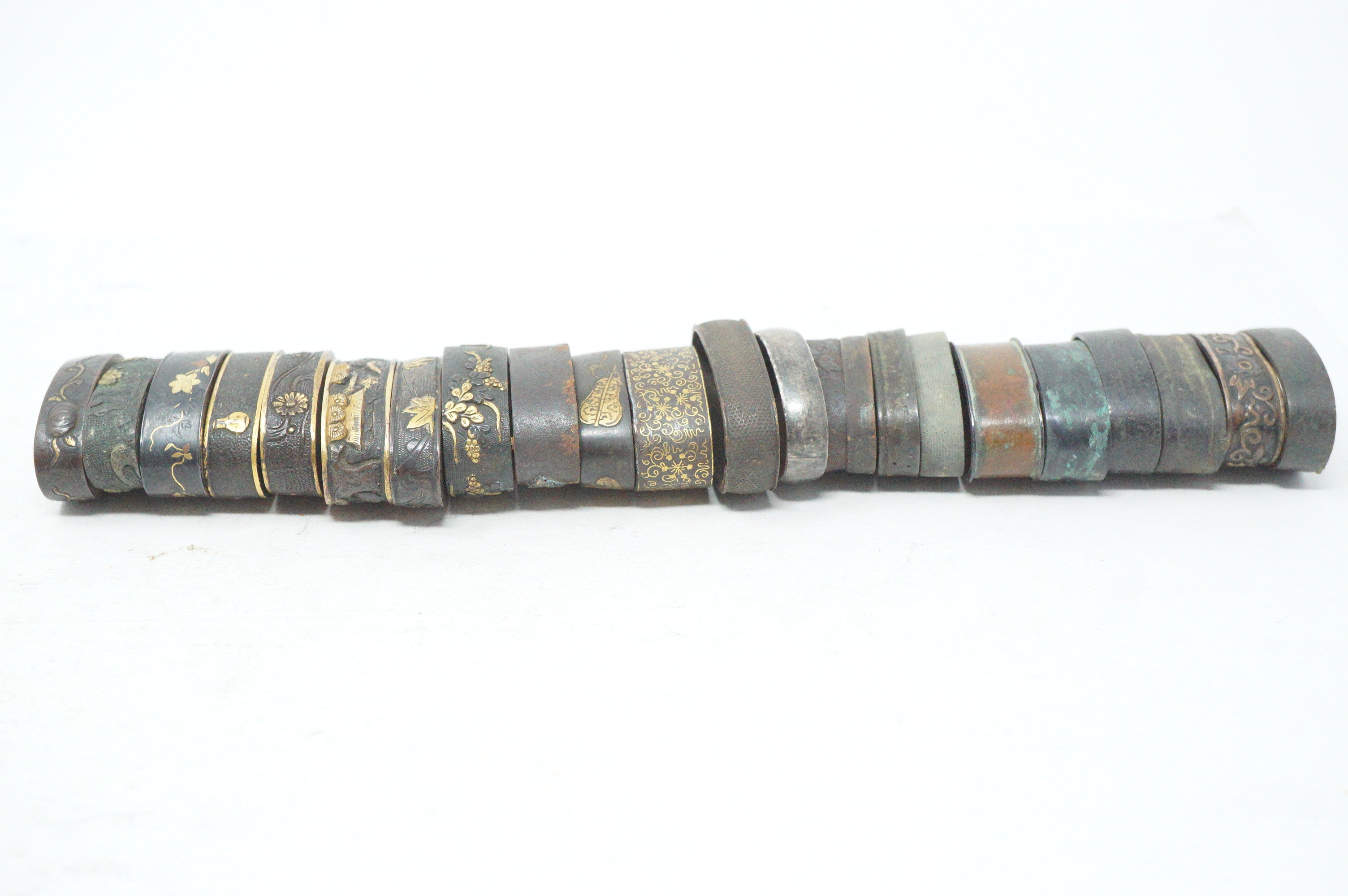 Bulk Lot 21pc Antique Japanese Fuchi Handle Collars Gold Inlay Ornate Collection 0623G39