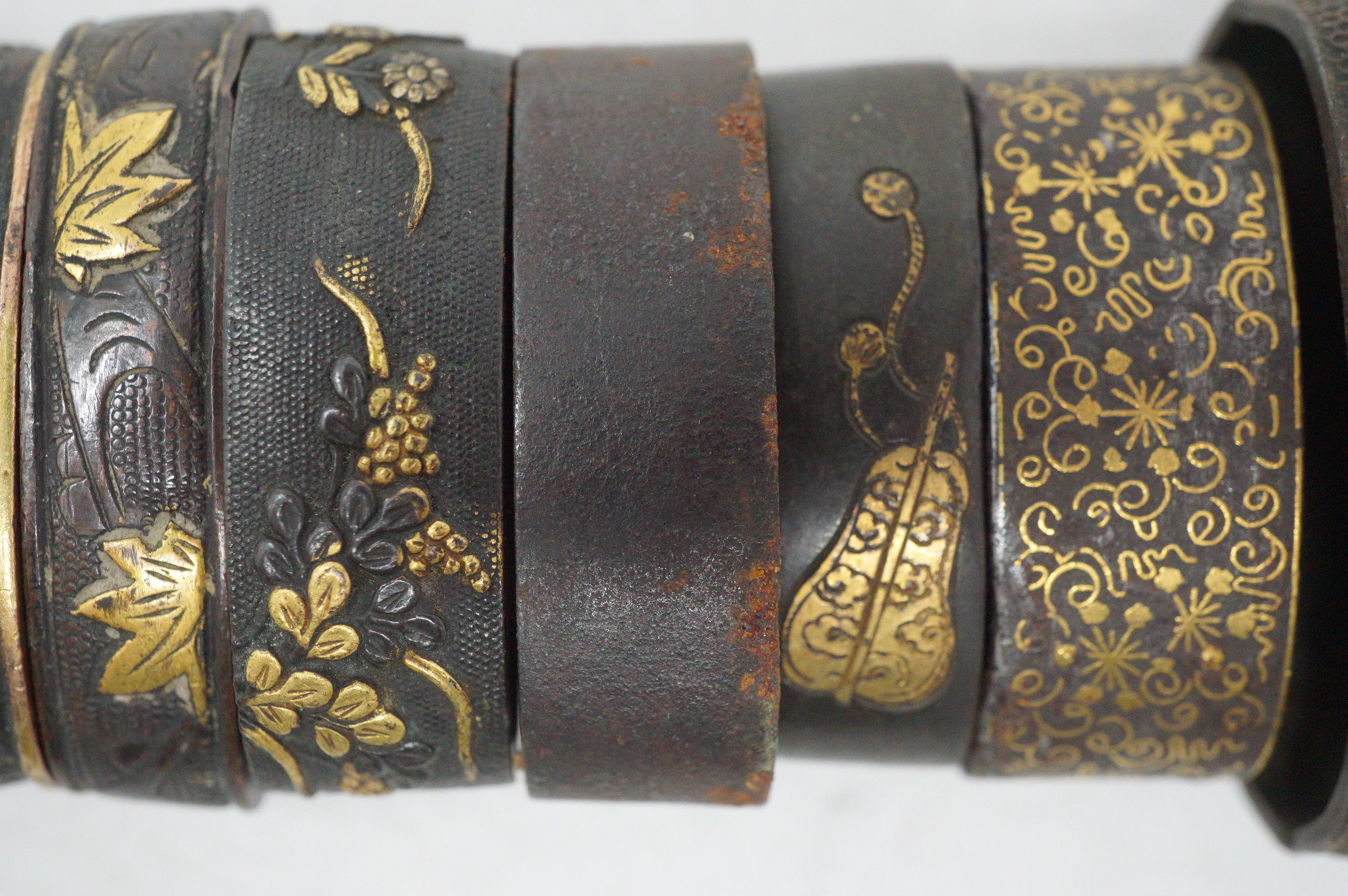 Bulk Lot 21pc Antique Japanese Fuchi Handle Collars Gold Inlay Ornate Collection 0623G39