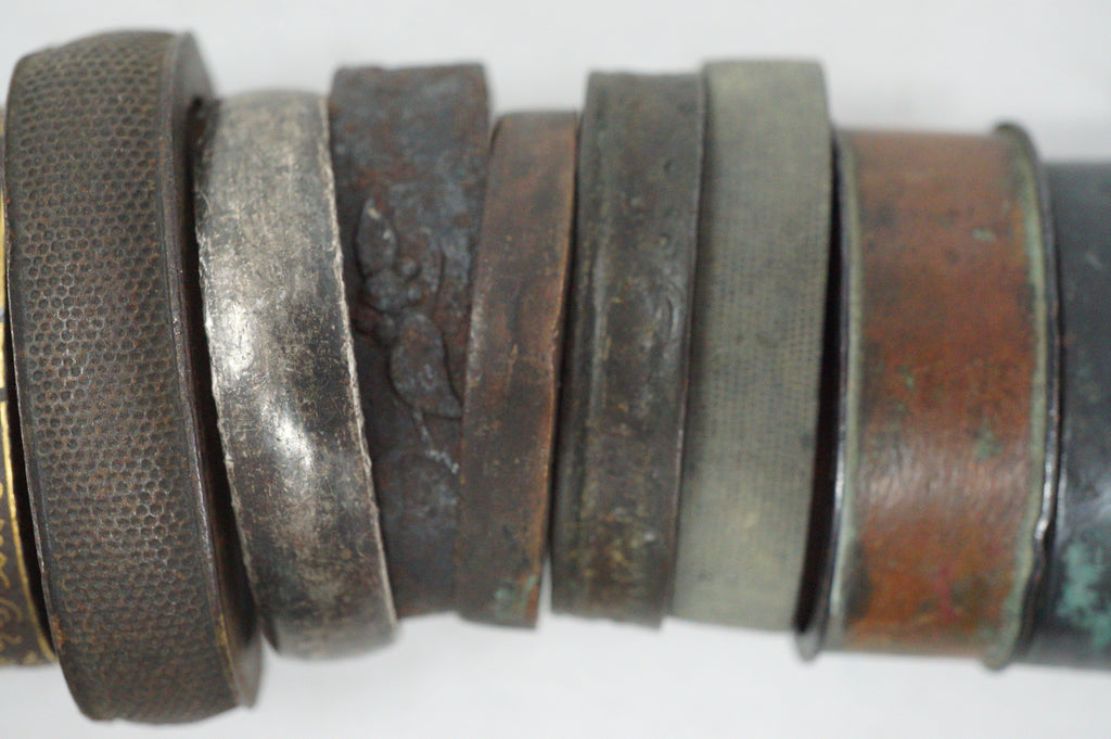 Bulk Lot 21pc Antique Japanese Fuchi Handle Collars Gold Inlay Ornate Collection 0623G39