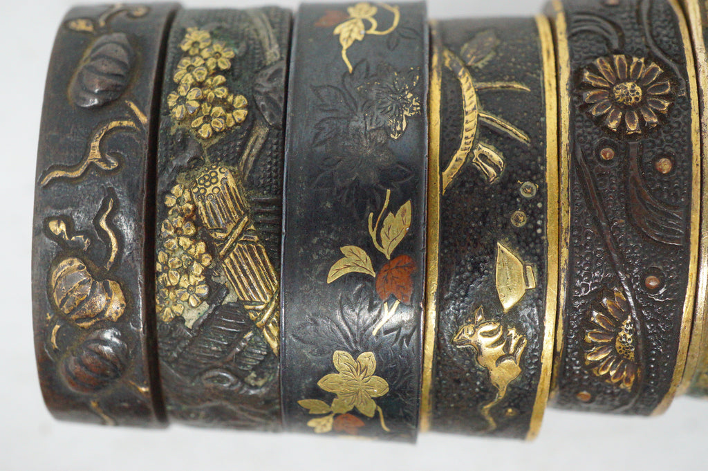 Bulk Lot 21pc Antique Japanese Fuchi Handle Collars Gold Inlay Ornate Collection 0623G39