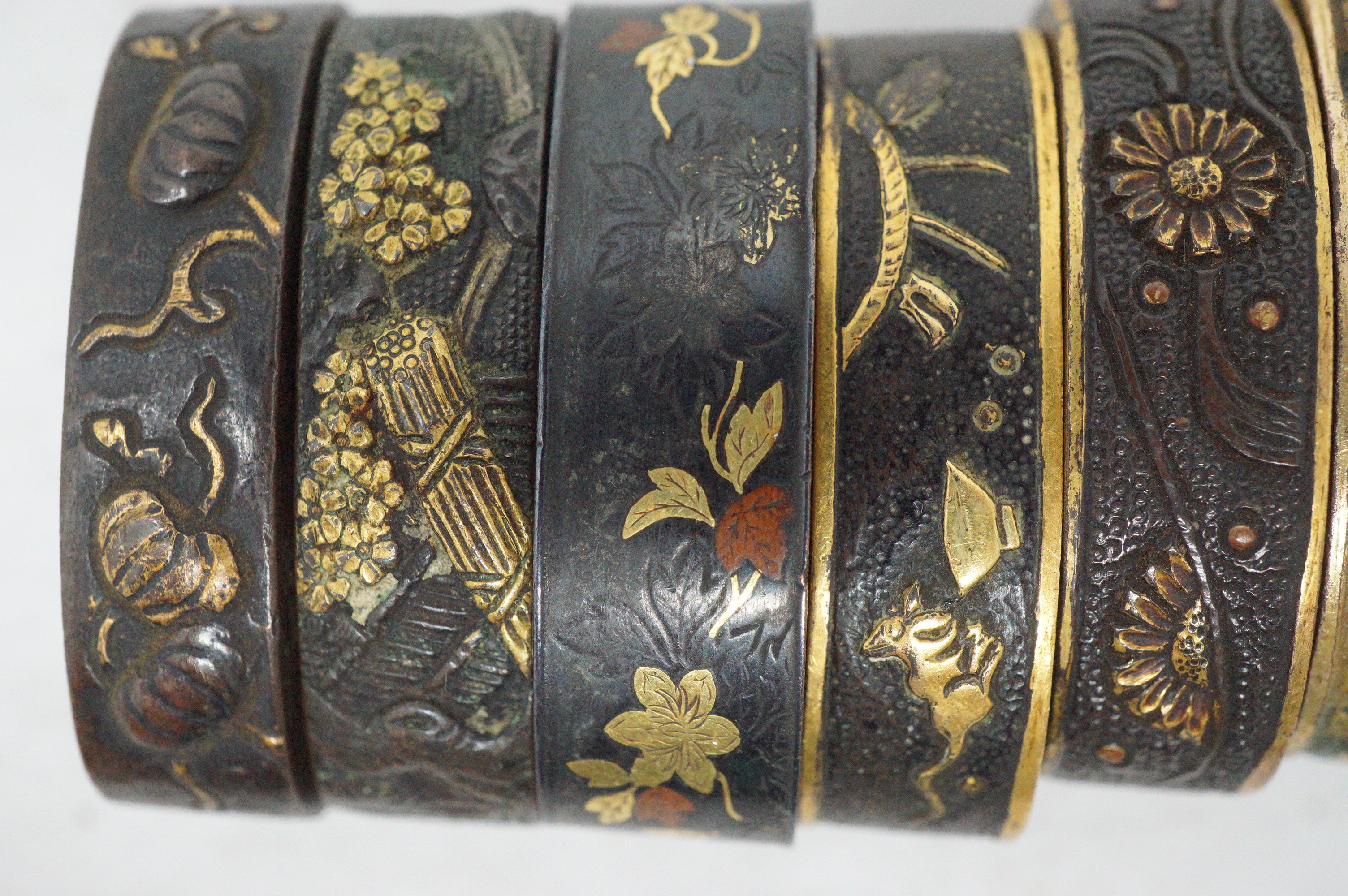 Bulk Lot 21pc Antique Japanese Fuchi Handle Collars Gold Inlay Ornate Collection 0623G39