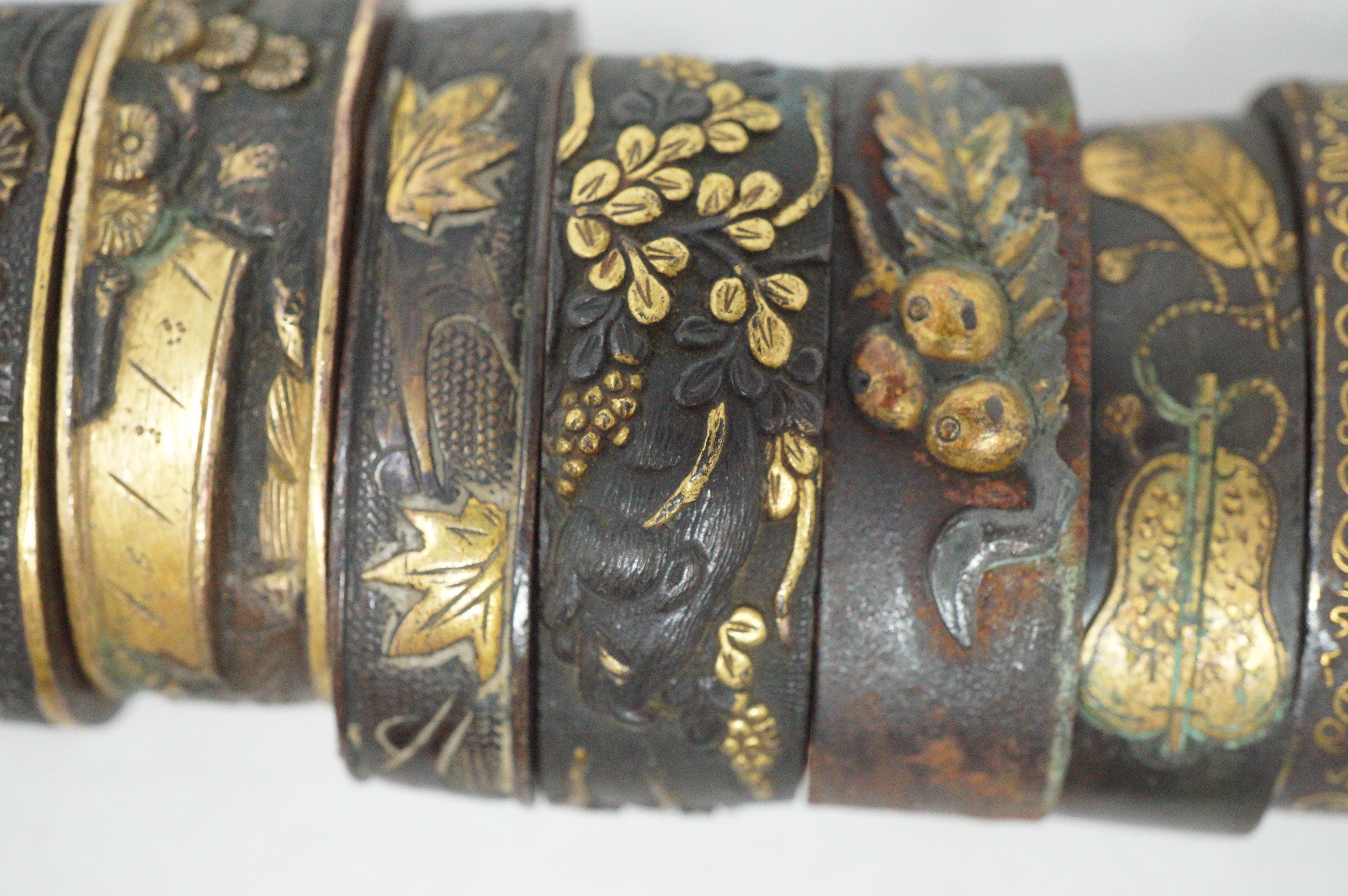 Bulk Lot 21pc Antique Japanese Fuchi Handle Collars Gold Inlay Ornate Collection 0623G39