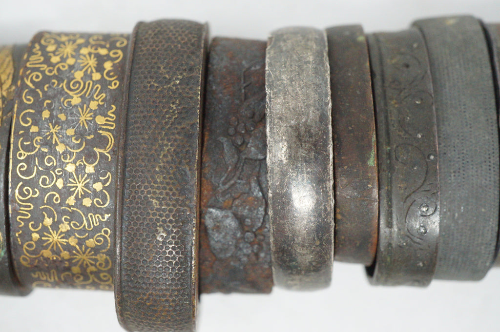 Bulk Lot 21pc Antique Japanese Fuchi Handle Collars Gold Inlay Ornate Collection 0623G39