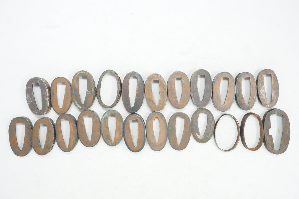 Bulk Lot 21pc Antique Japanese Fuchi Handle Collars Gold Inlay Ornate Collection 0623G39
