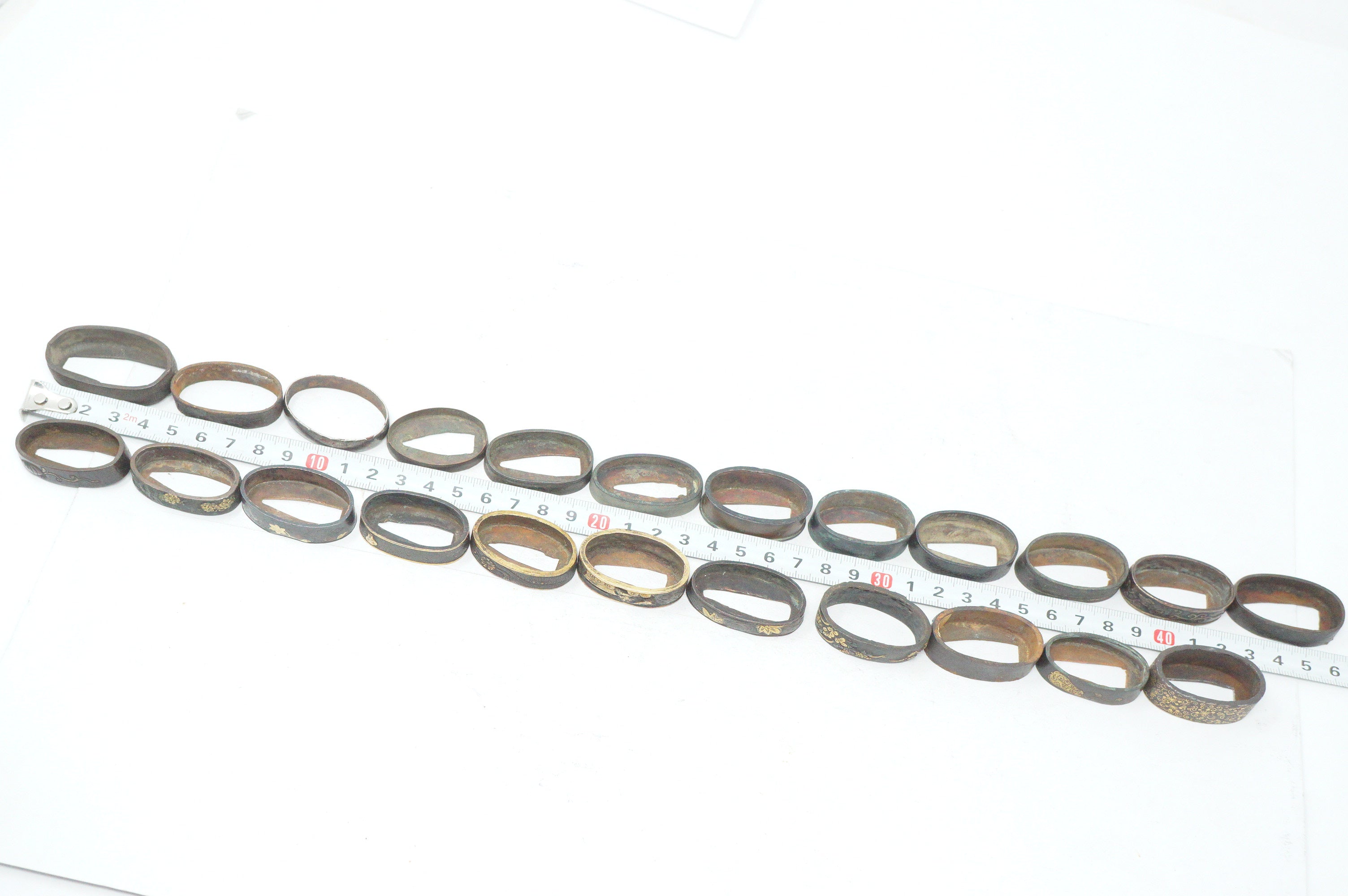 Bulk Lot 21pc Antique Japanese Fuchi Handle Collars Gold Inlay Ornate Collection 0623G39
