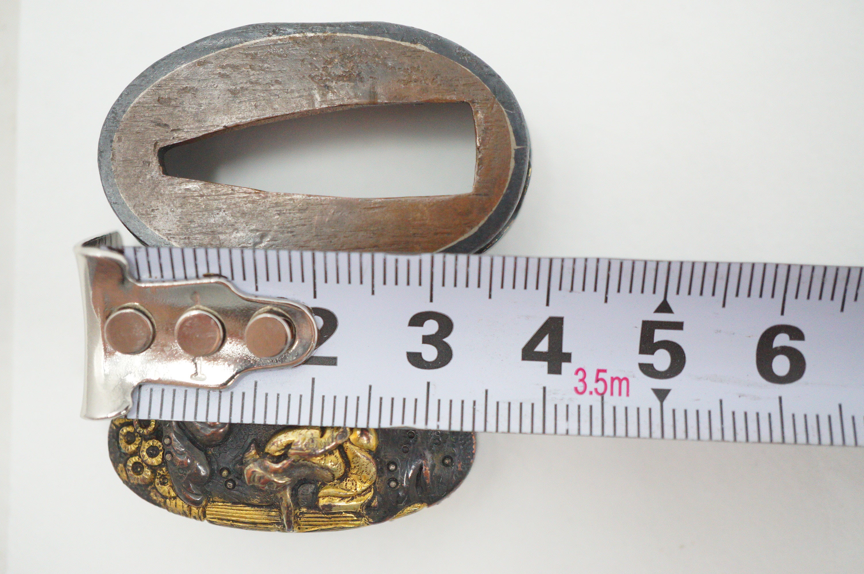 Japanese Kashira & Fuchi Sword Parts Set Wise Man Design with Gold Inlays 0706D3