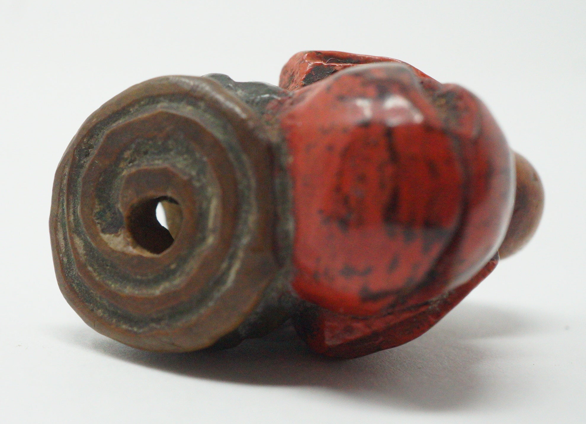 Antique Japanese Wooden Netsuke Sleeping Monk Novice Priest Mokugyo Drum Meiji 0617G3