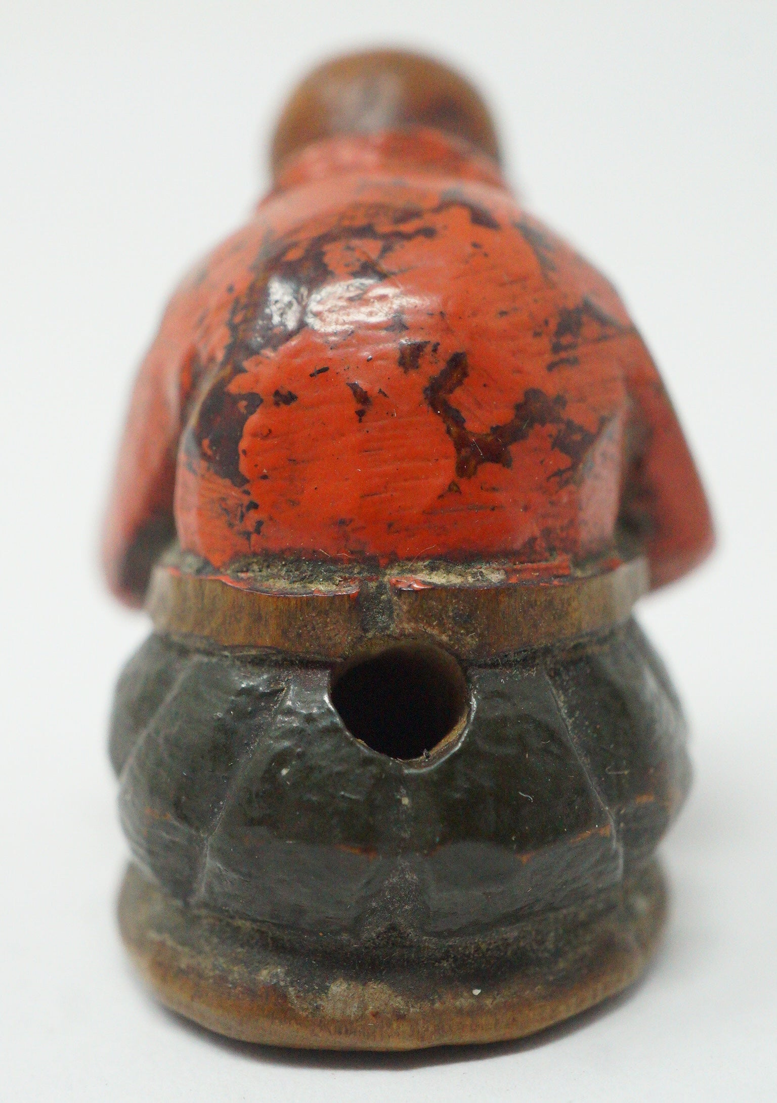 Antique Japanese Wooden Netsuke Sleeping Monk Novice Priest Mokugyo Drum Meiji 0617G3