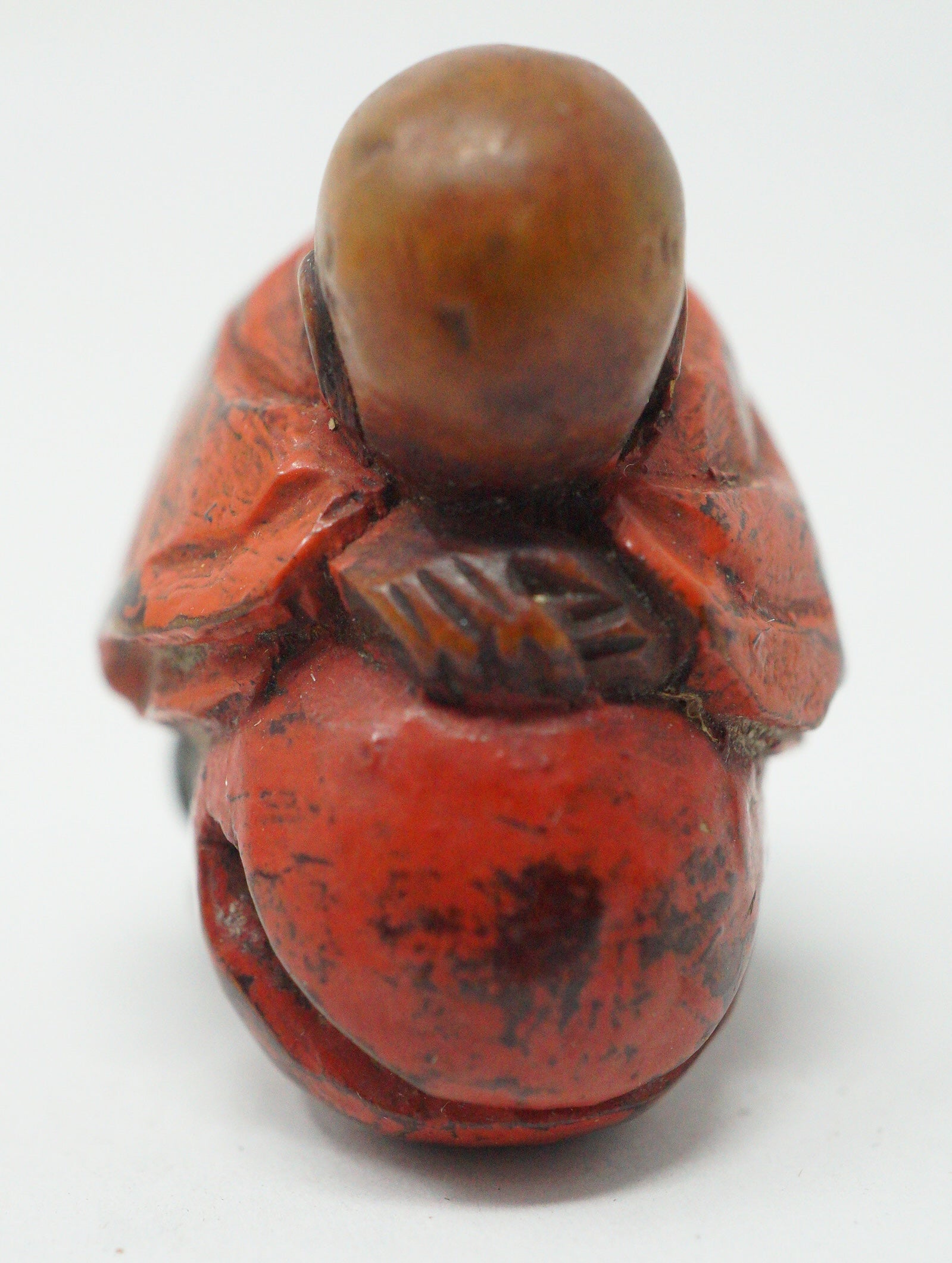 Antique Japanese Wooden Netsuke Sleeping Monk Novice Priest Mokugyo Drum Meiji 0617G3
