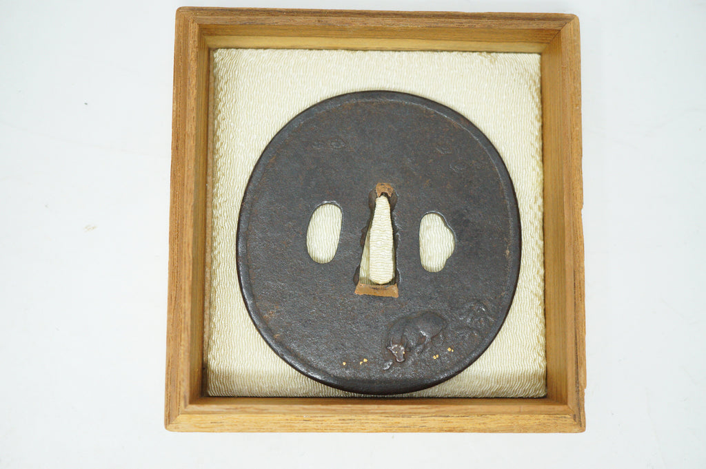 Japanese Tsuba Katana Sword Guard Edo Original Iron Tsuba in Box from Japan 0530E3