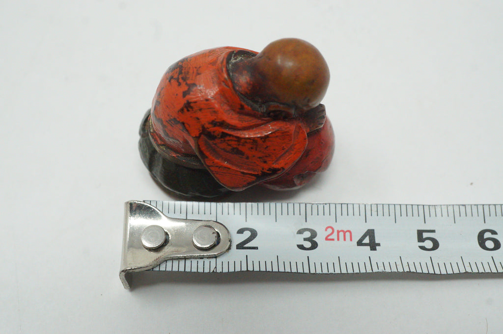 Antique Japanese Wooden Netsuke Sleeping Monk Novice Priest Mokugyo Drum Meiji 0617G3