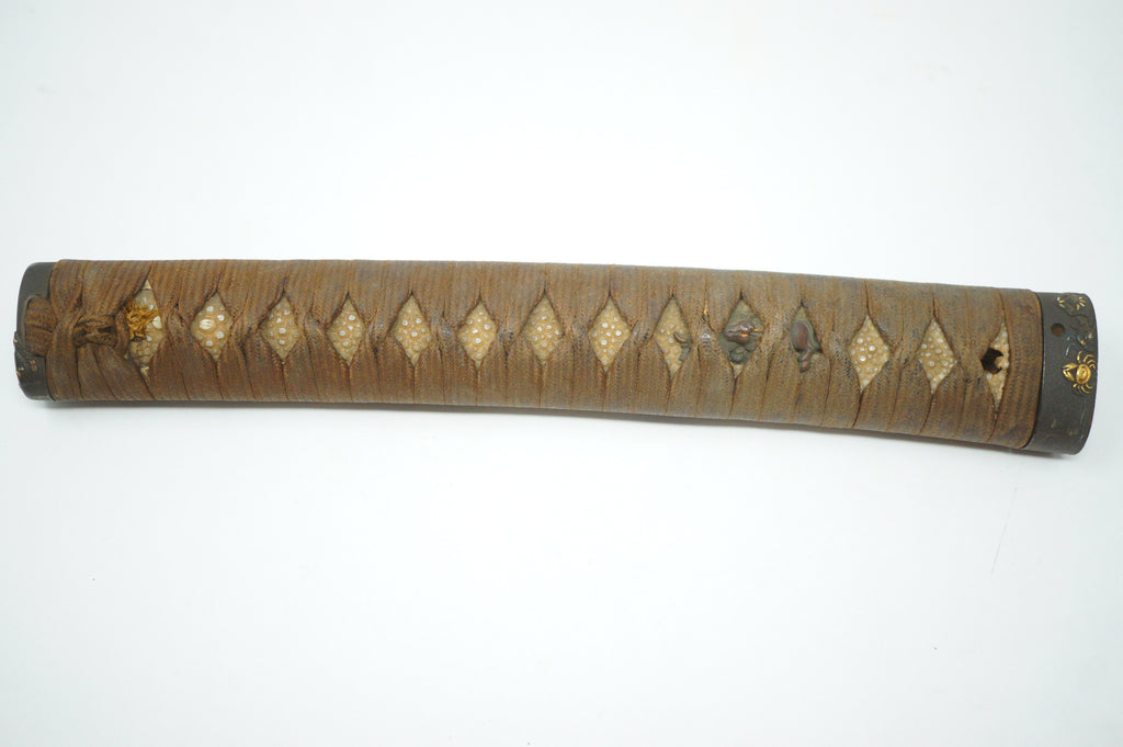 Antique Edo Period Japanese Katana Tsuka • Matching Crab Motif Fuchi • Gold Inlay Menuki Sword Handle 0623G3