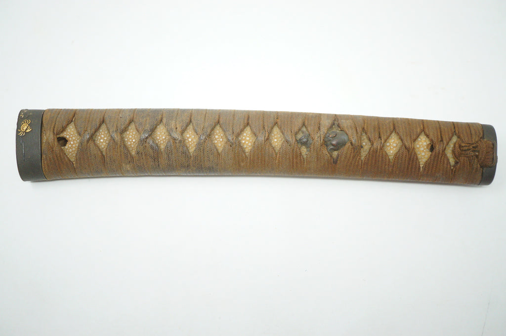 Antique Edo Period Japanese Katana Tsuka • Matching Crab Motif Fuchi • Gold Inlay Menuki Sword Handle 0623G3